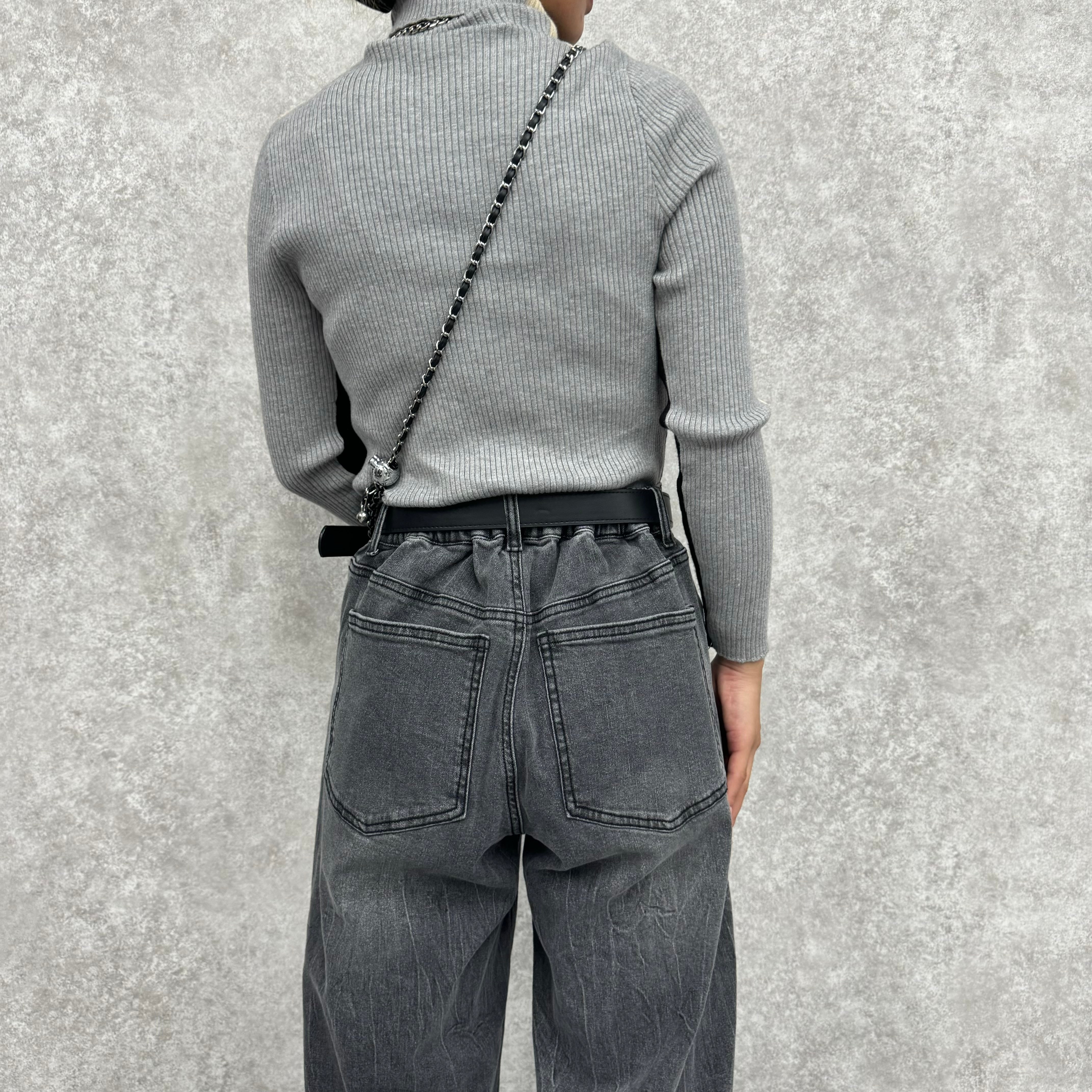 【PRIORITY】リブニットライントップス  グレー  38サイズ (前後着用可)※ 10月上旬より順次発送予定