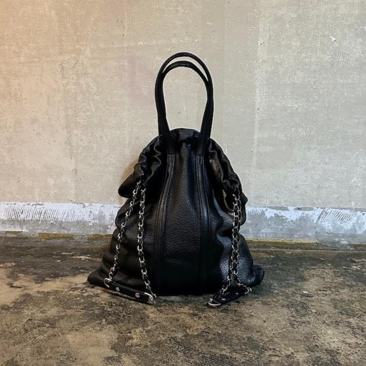 ⚠️予約【M.U.L.】トラストート シボ型押し/シルバーライン/シルバーチェーン -ブラック- ※R7. 6月末納品予定