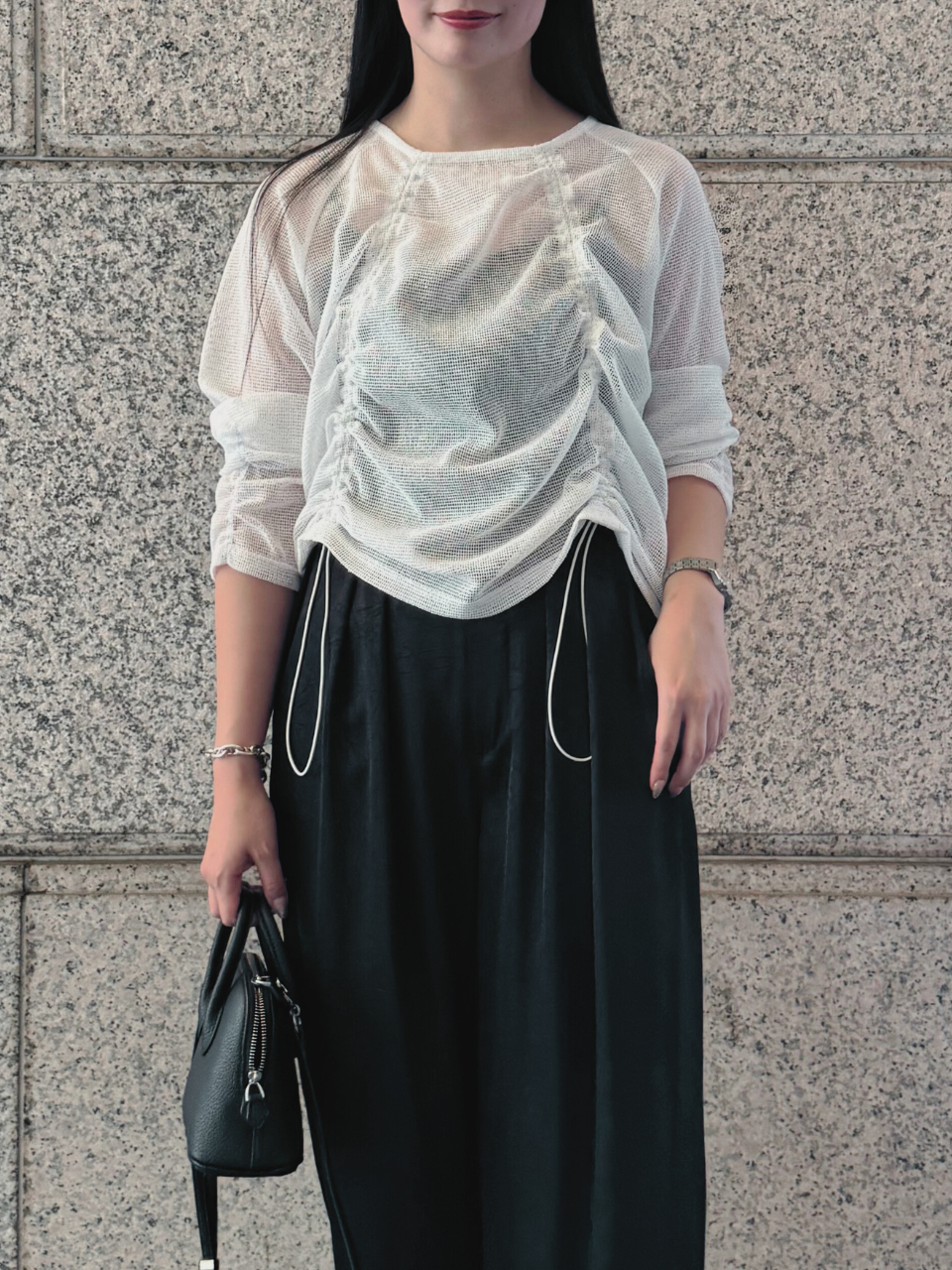 【ASYMM】TWIST LINE MESH TOPS -white-