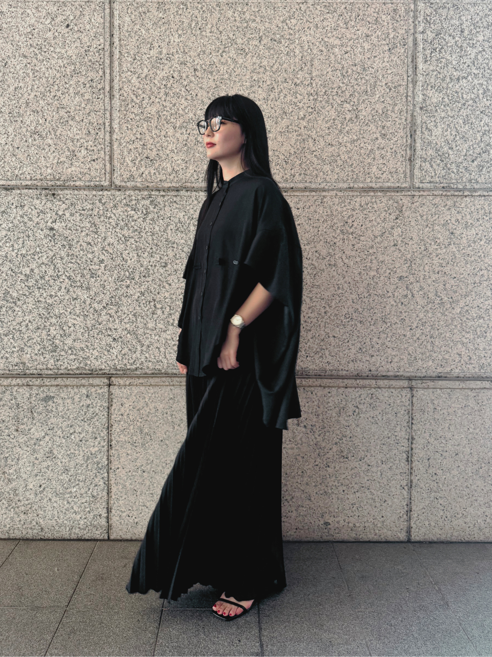【ASYMM】COCOON FLOW SHIRT -black-