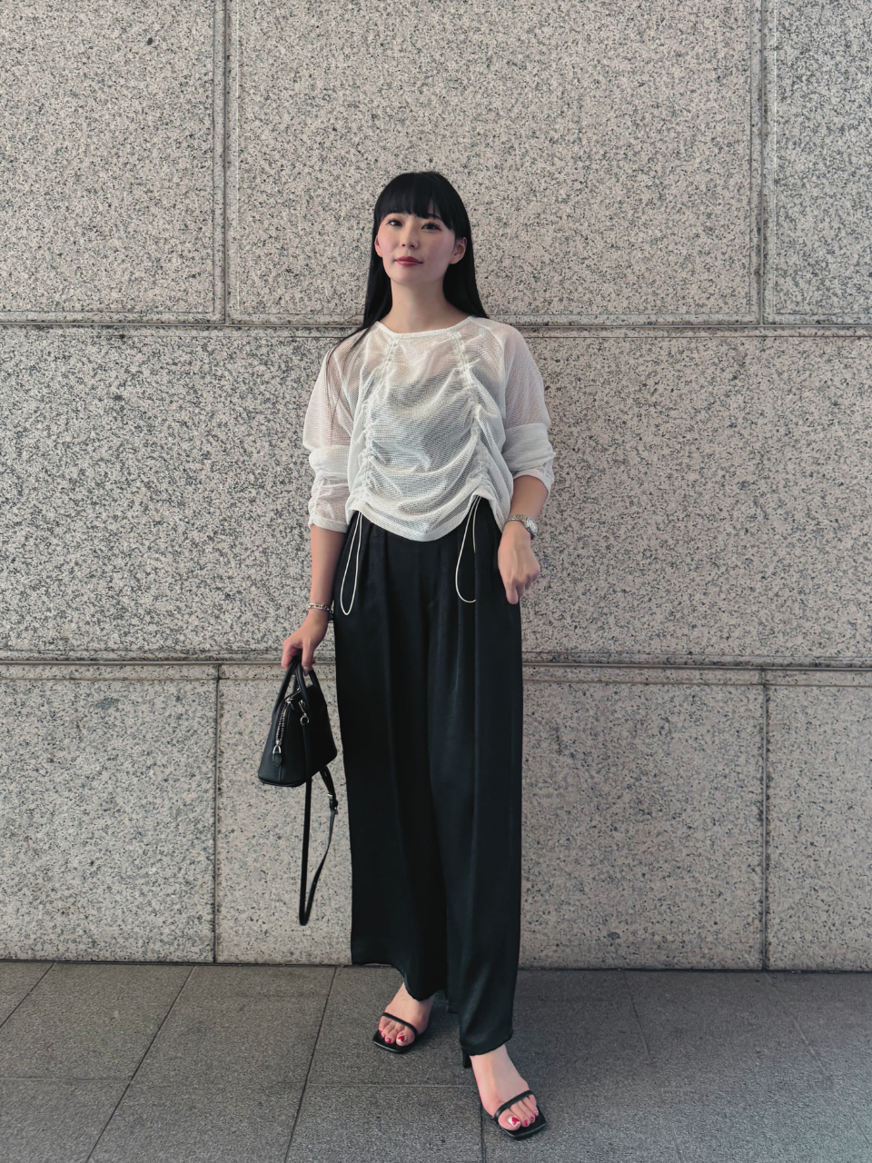 【ASYMM】TWIST LINE MESH TOPS -white-