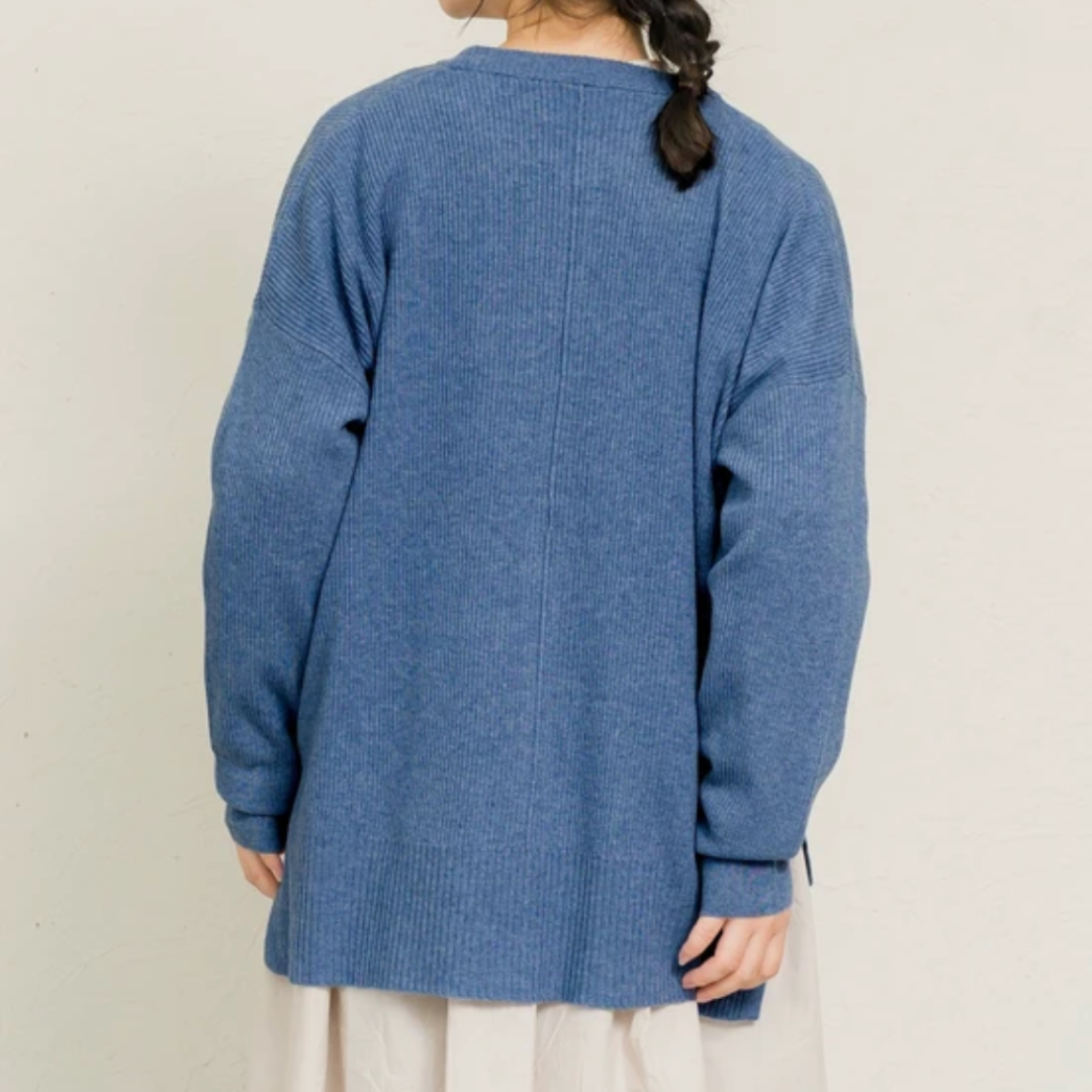もちもちリブニットオーバーサイズカーディガン ブルー ※10/28~11/2頃より順次配送予定
