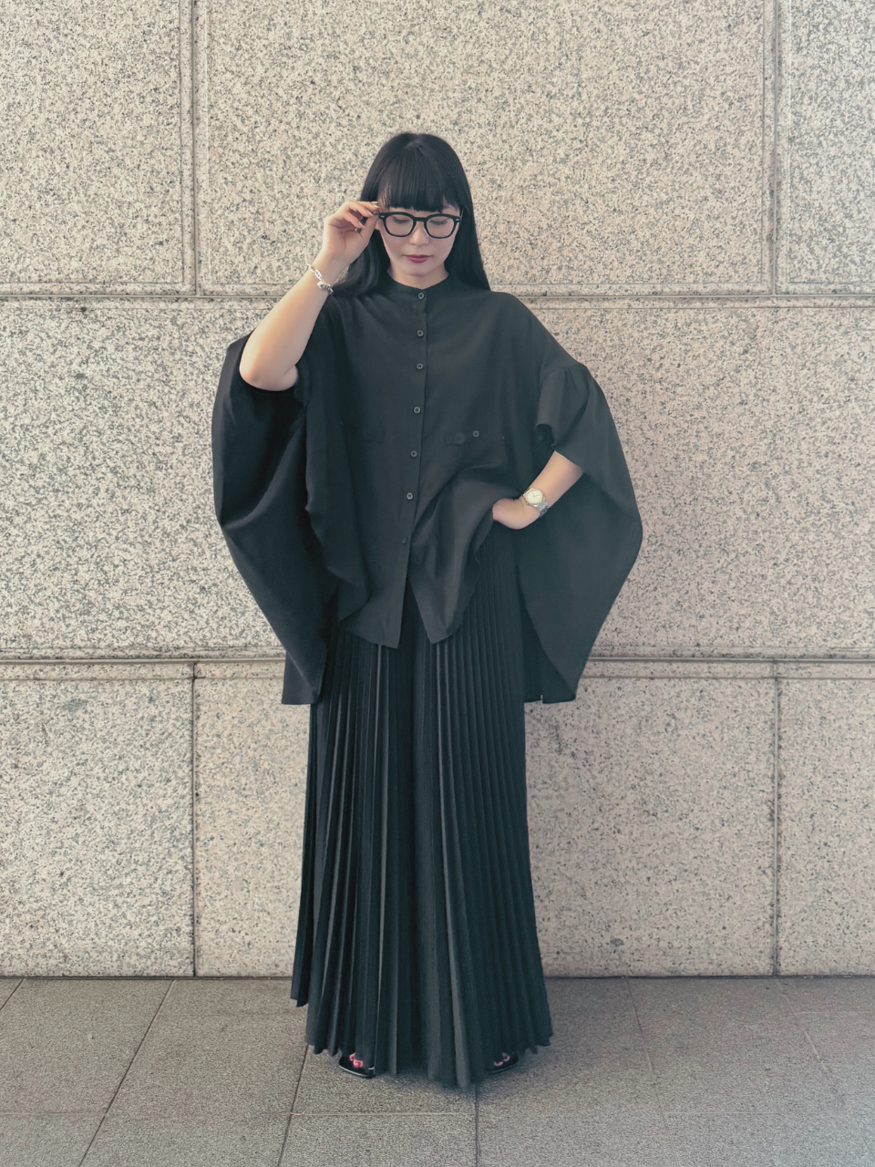 【ASYMM】COCOON FLOW SHIRT -black-