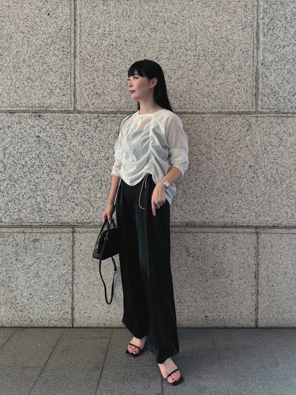 【ASYMM】TWIST LINE MESH TOPS -white-