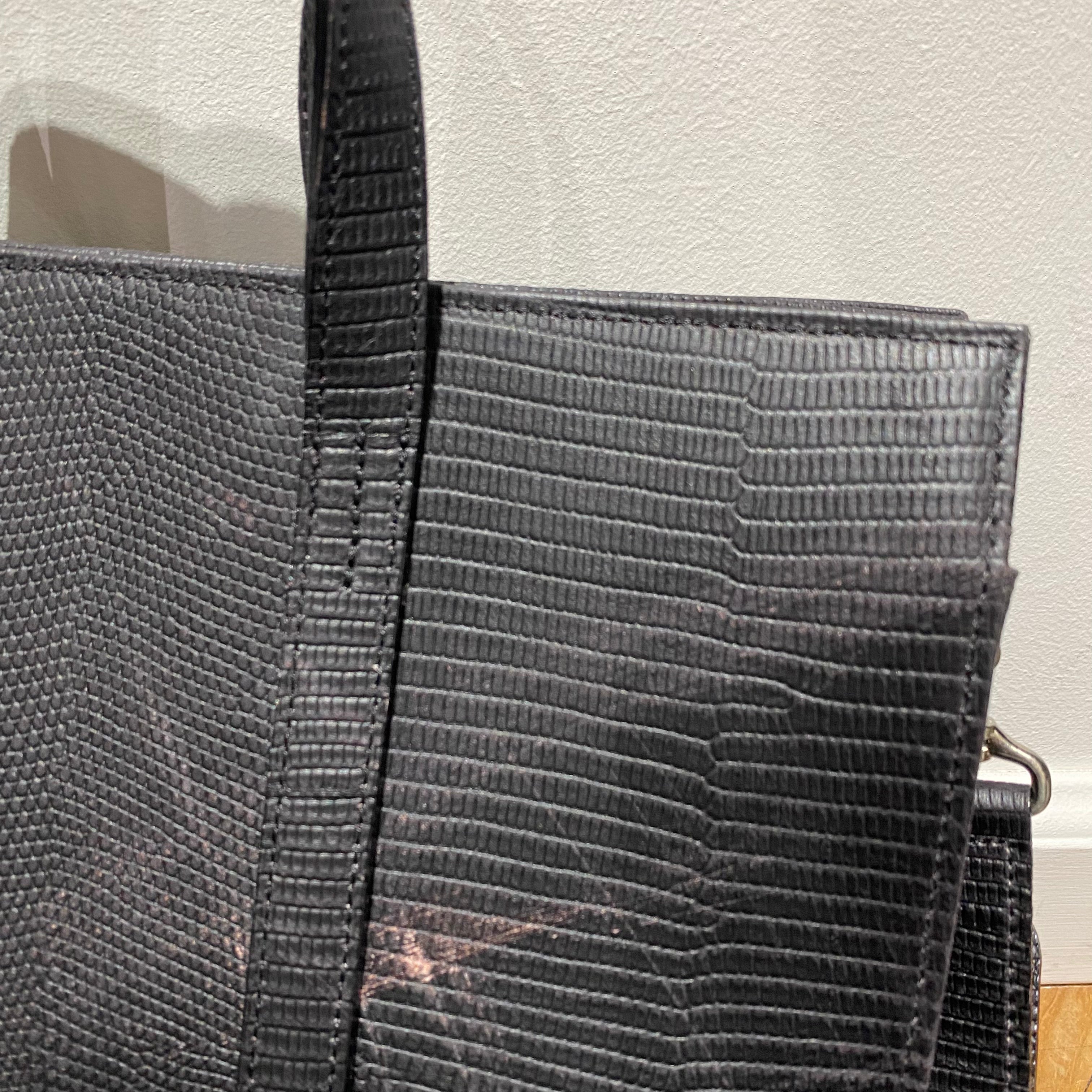 ⚠️予約【M.U.L.】スクエアトート リザード型押し -vintage ブラック- ※R7. 6月末納品予定