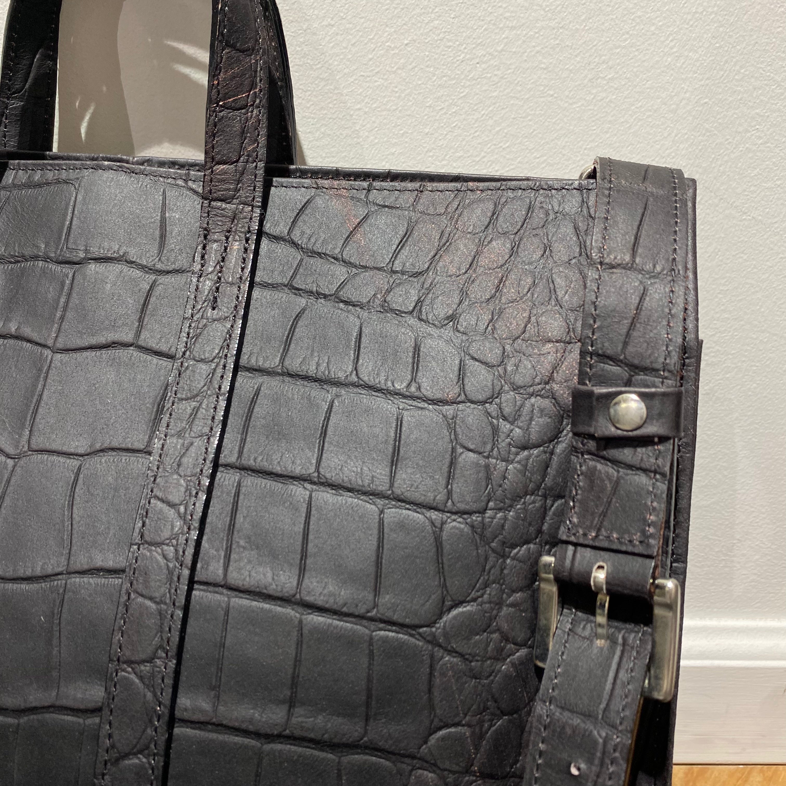 ⚠️予約【M.U.L.】スクエアトート クロコダイル型押し -vintage ブラック- ※R7. 6月末納品予定