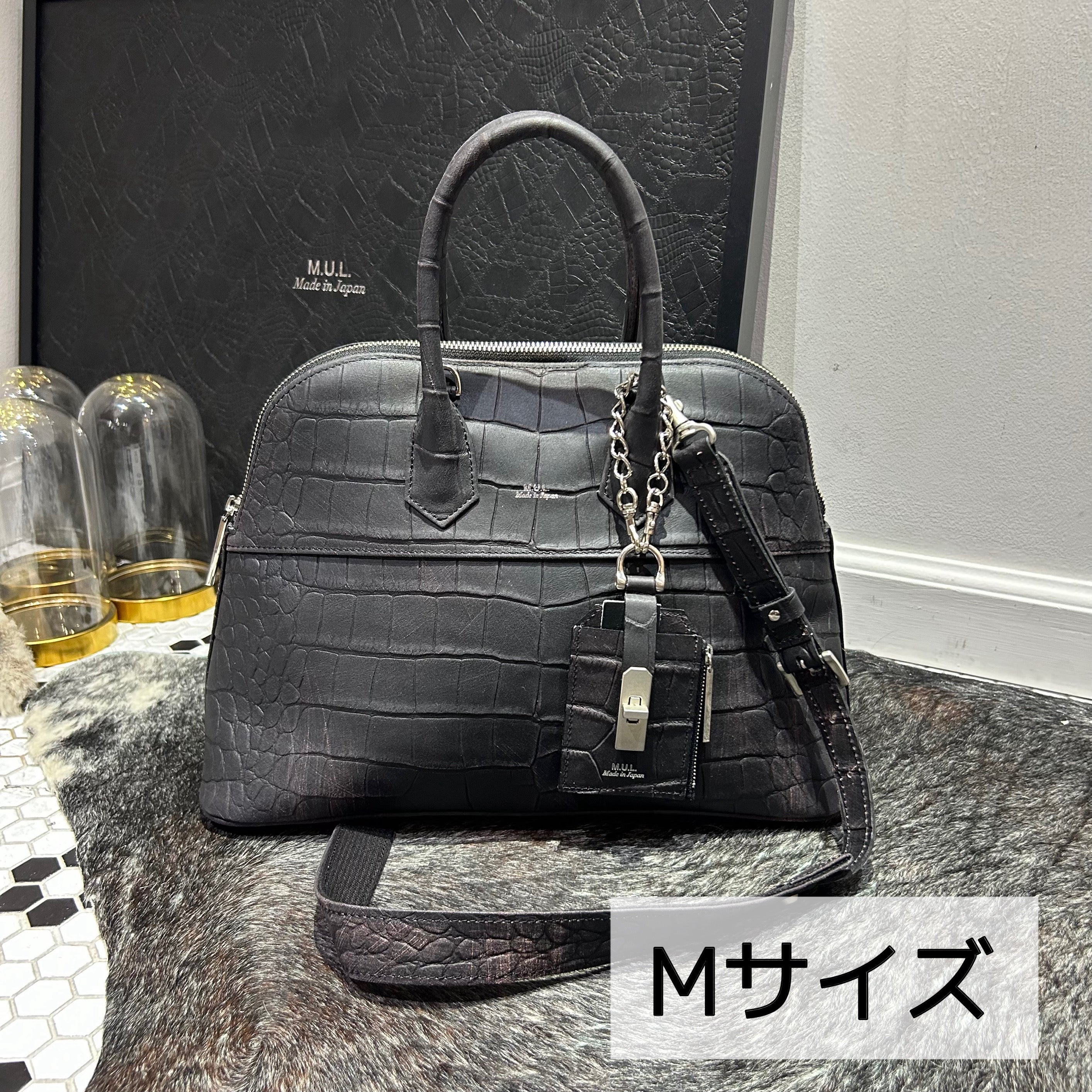 ⚠️予約【M.U.L.】ラウンドトート クロコダイル型押し -vintage ブラック- ※R7. 6月末納品予定