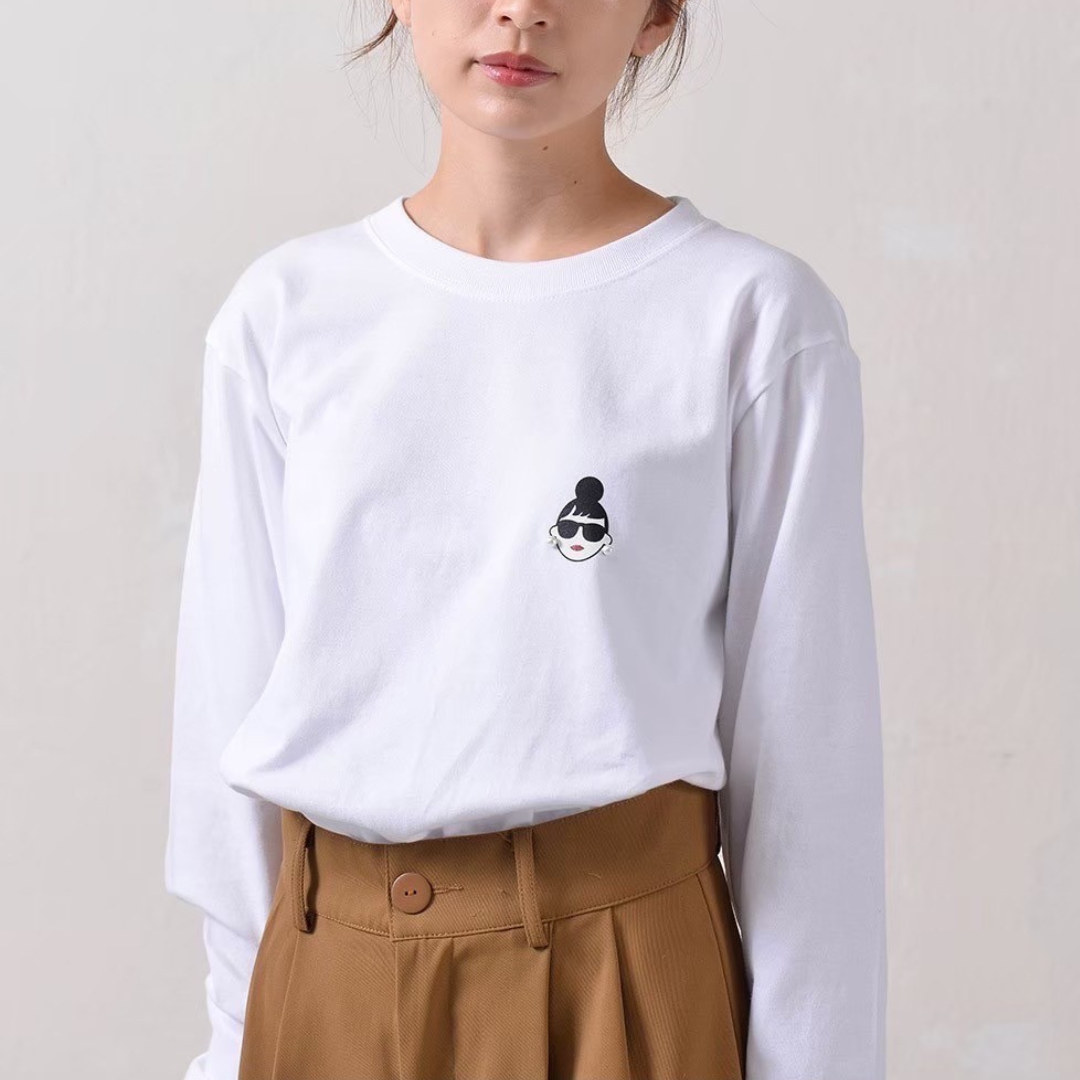 【予約】【HAPPYFACE】EMMA ワンポイント長袖Tシャツ -ホワイト- ※10月末納品予定