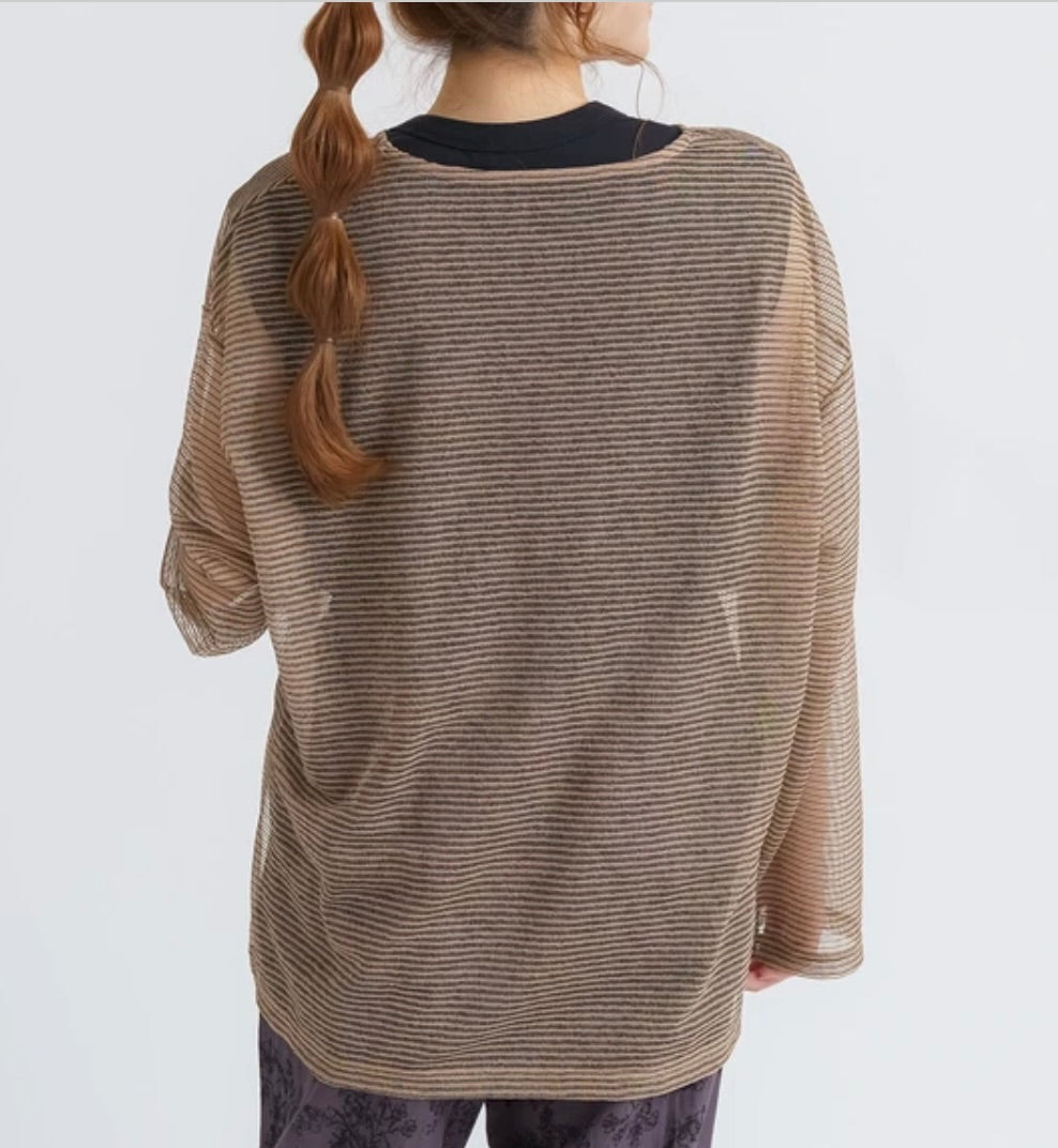 シアーボーダーオーバーサイズトップス ブラック×ベージュ ※9/24〜30より順次発送