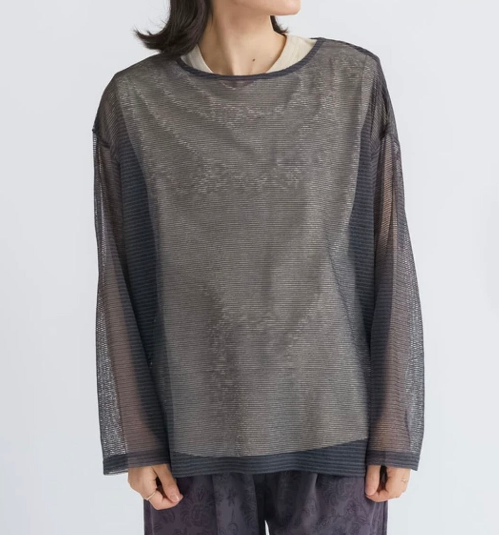 シアーボーダーオーバーサイズトップス ブラック×チャコール ※9/24〜30より順次発送