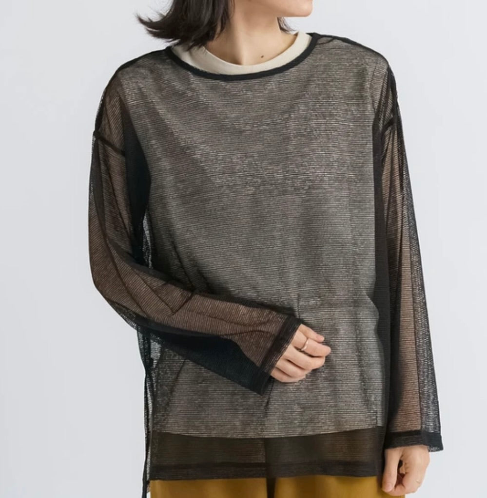 シアーボーダーオーバーサイズトップス ブラック×ブラック ※9/24〜30より順次発送