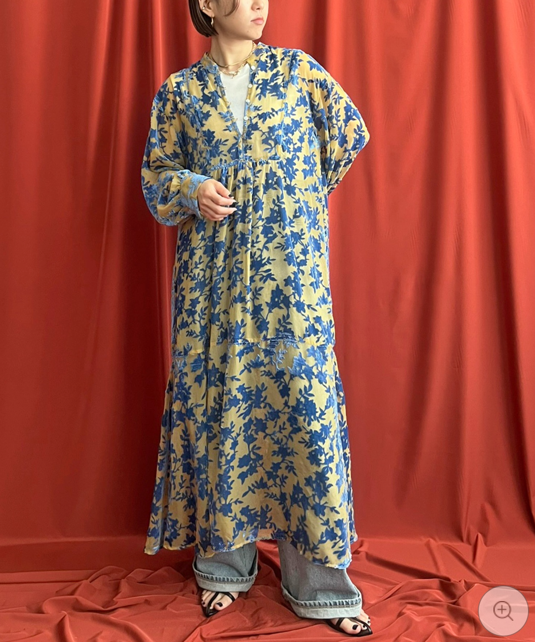 【LHELBIE】シアーベロアワンピース  -イエロー- ※10/22-28頃より順次配送予定