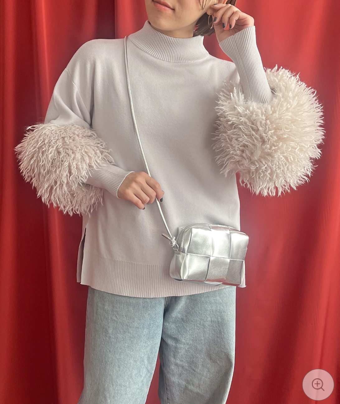 【LHELBIE】ファースリーブニットトップス  -ライトグレー- ※10/22-28頃より順次配送予定