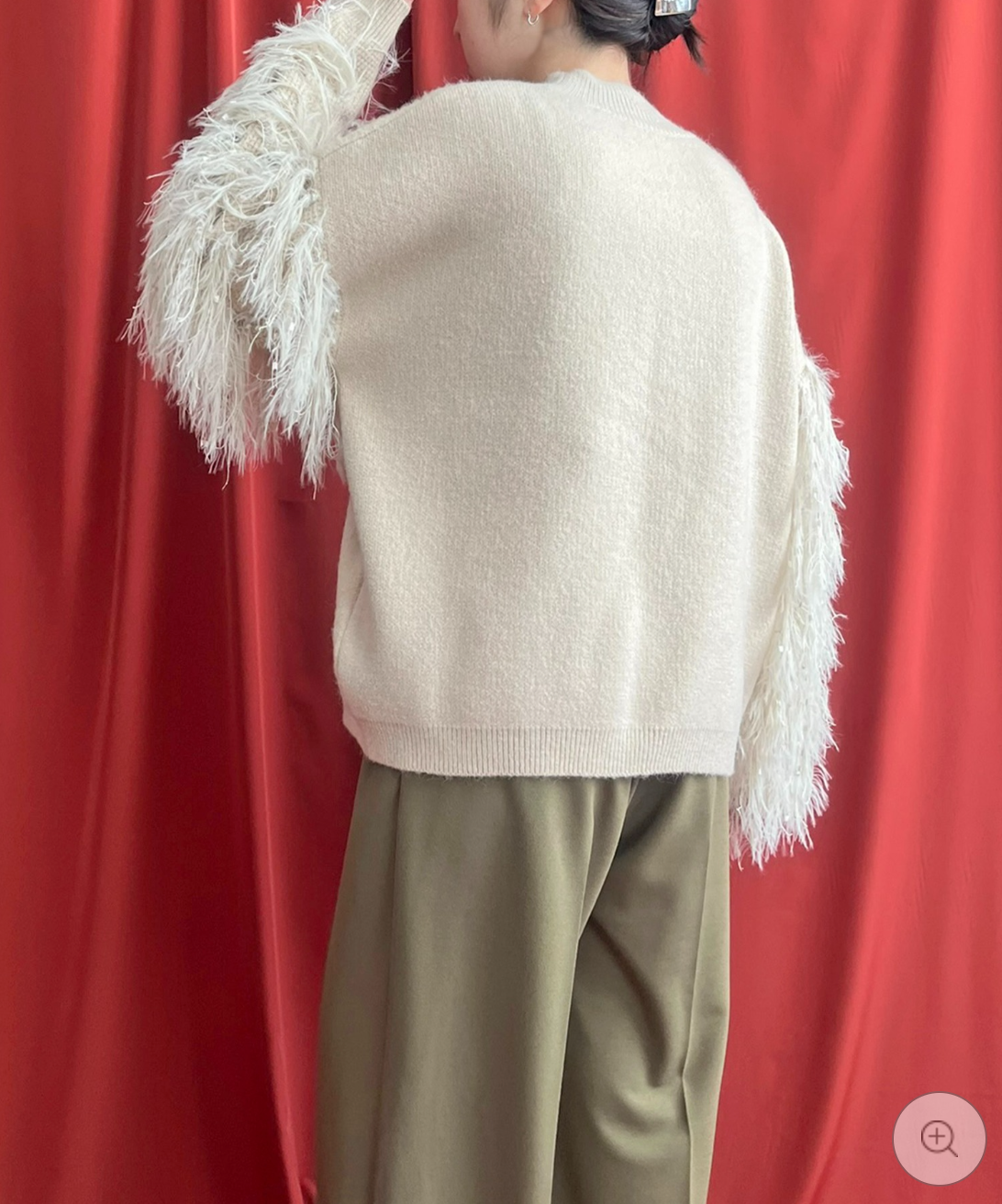 【LHELBIE】フリンジスリーブニットトップス  -アイボリー- ※10/22-28頃より順次配送予定