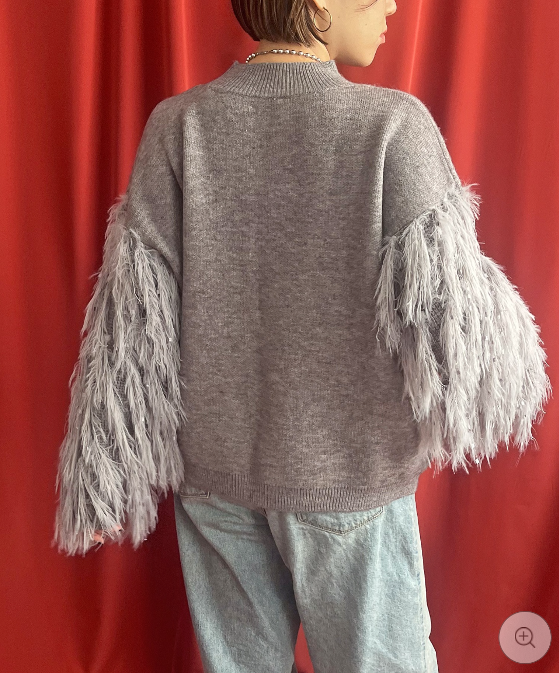 【LHELBIE】フリンジスリーブニットトップス  -グレー- ※10/22-28頃より順次配送予定