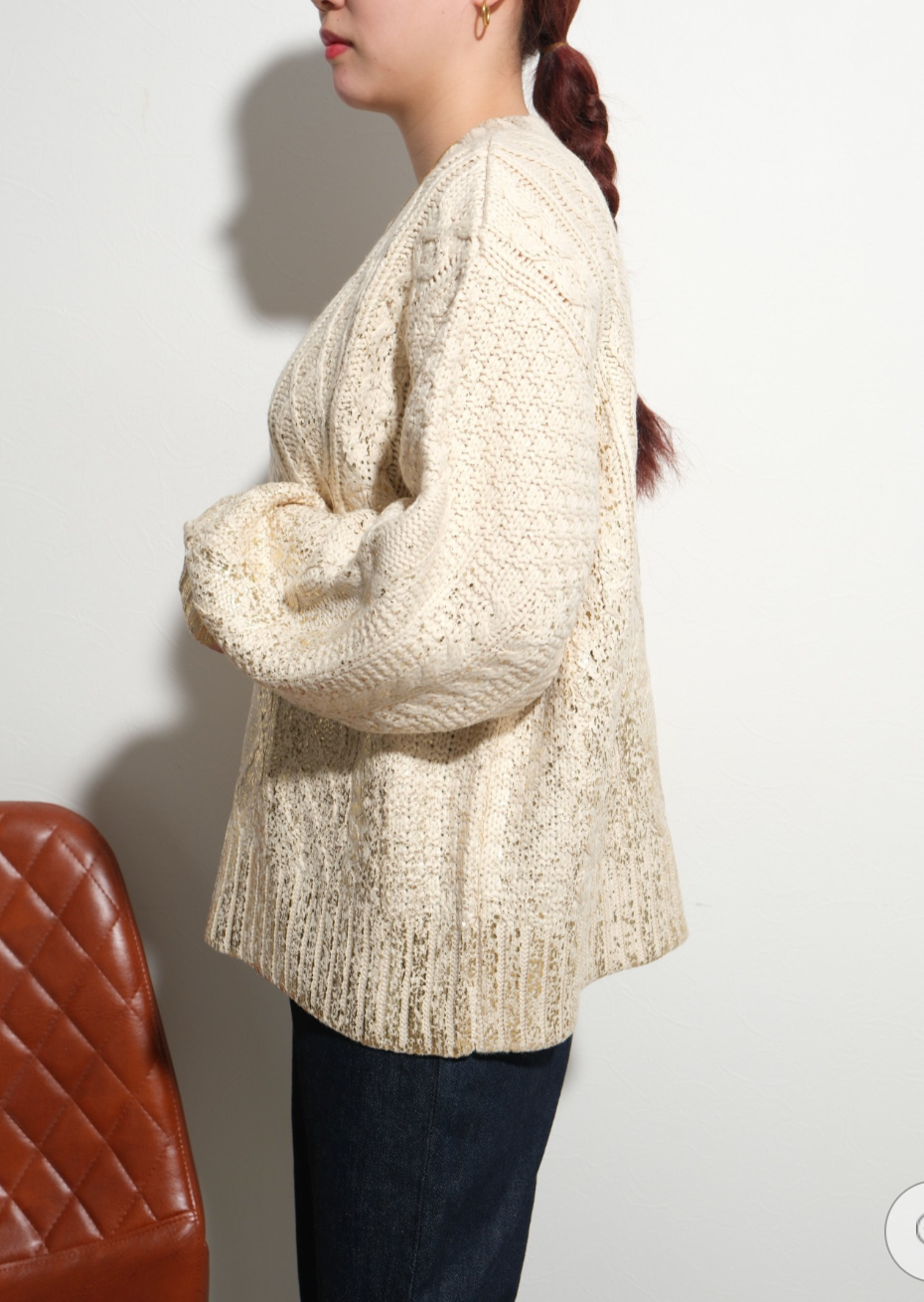 【Palm Riche】ケーブル箔プリントニット  -オフホワイト- ※10/22-28頃より順次配送予定