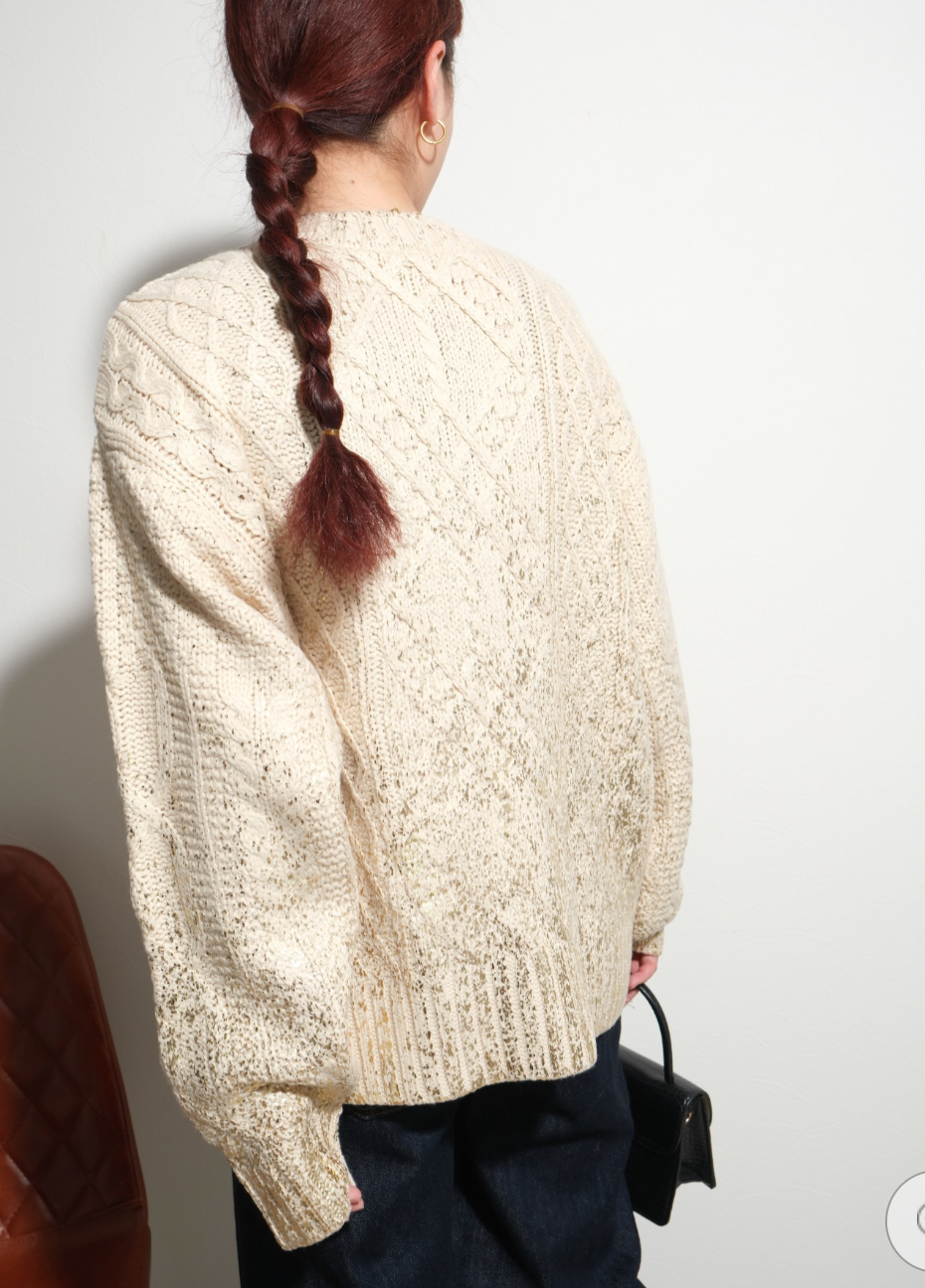 【Palm Riche】ケーブル箔プリントニット  -オフホワイト- ※10/22-28頃より順次配送予定