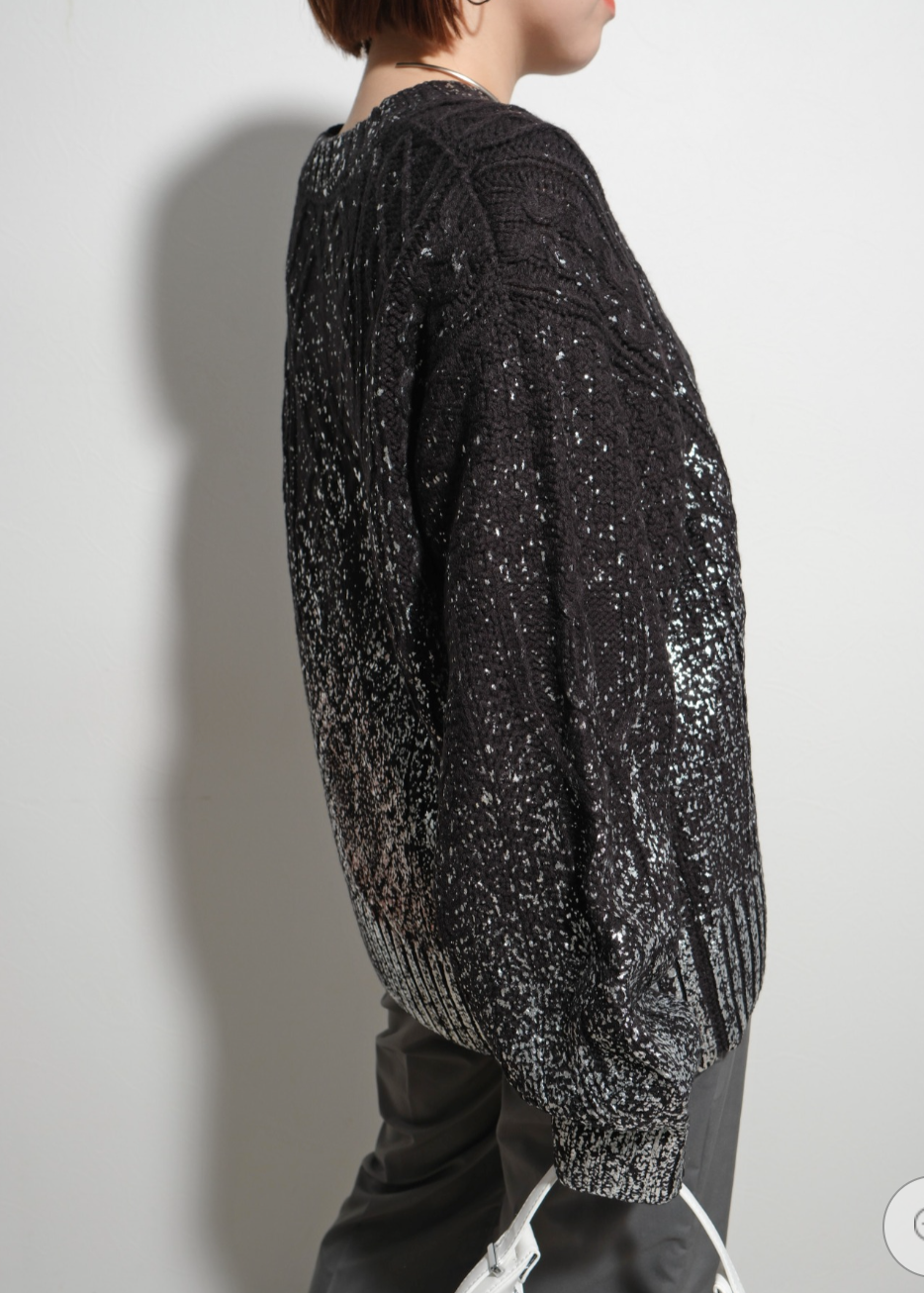 【Palm Riche】ケーブル箔プリントニット  -ブラック- ※10/22-28頃より順次配送予定