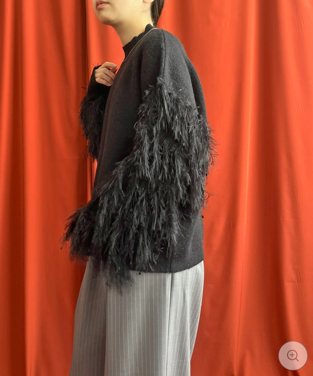 【LHELBIE】フリンジスリーブニットトップス  -ブラック- ※10/22-28頃より順次配送予定