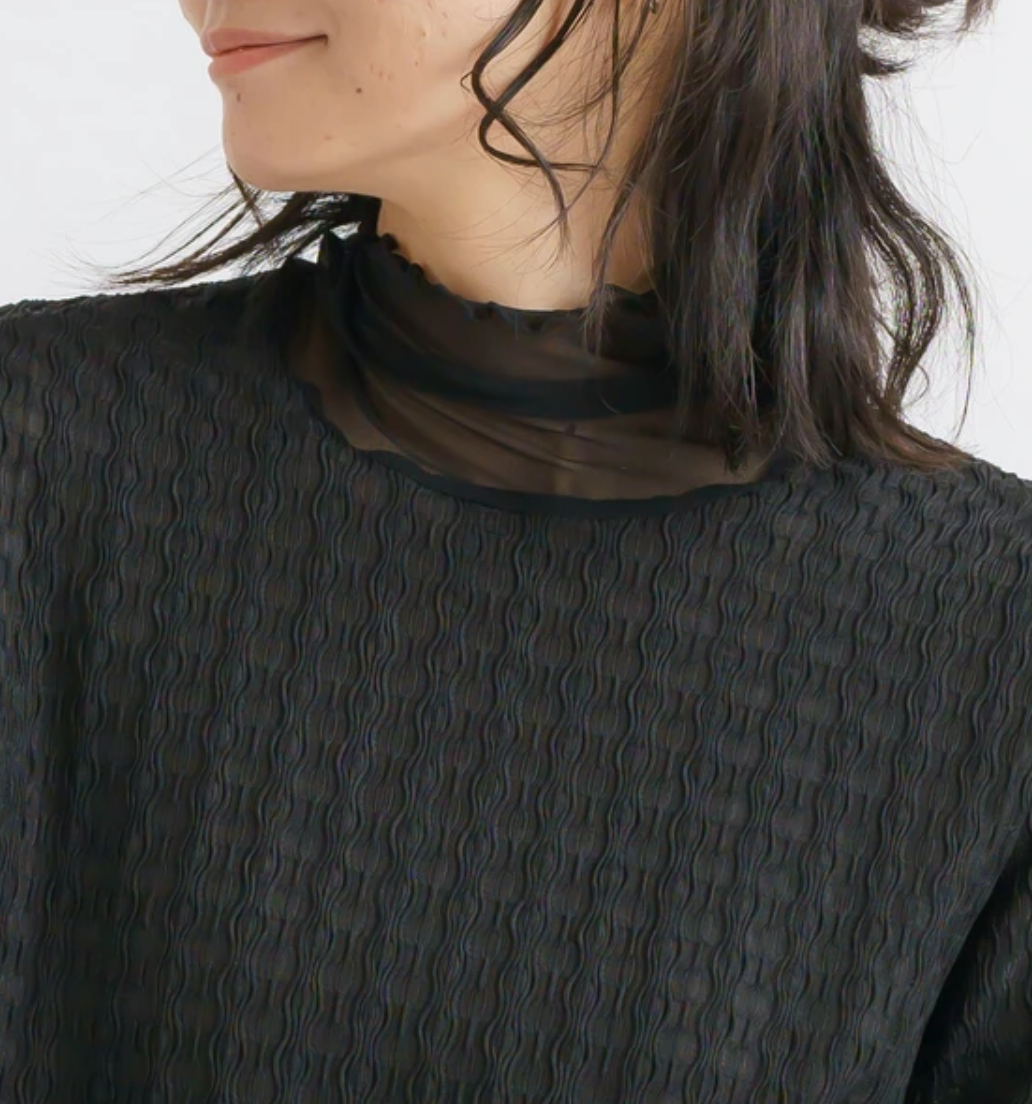 【CIC4277-07】ジャガードカットソー×シアー切替PO  -ブラック- ※11/5-11頃より順次配送予定