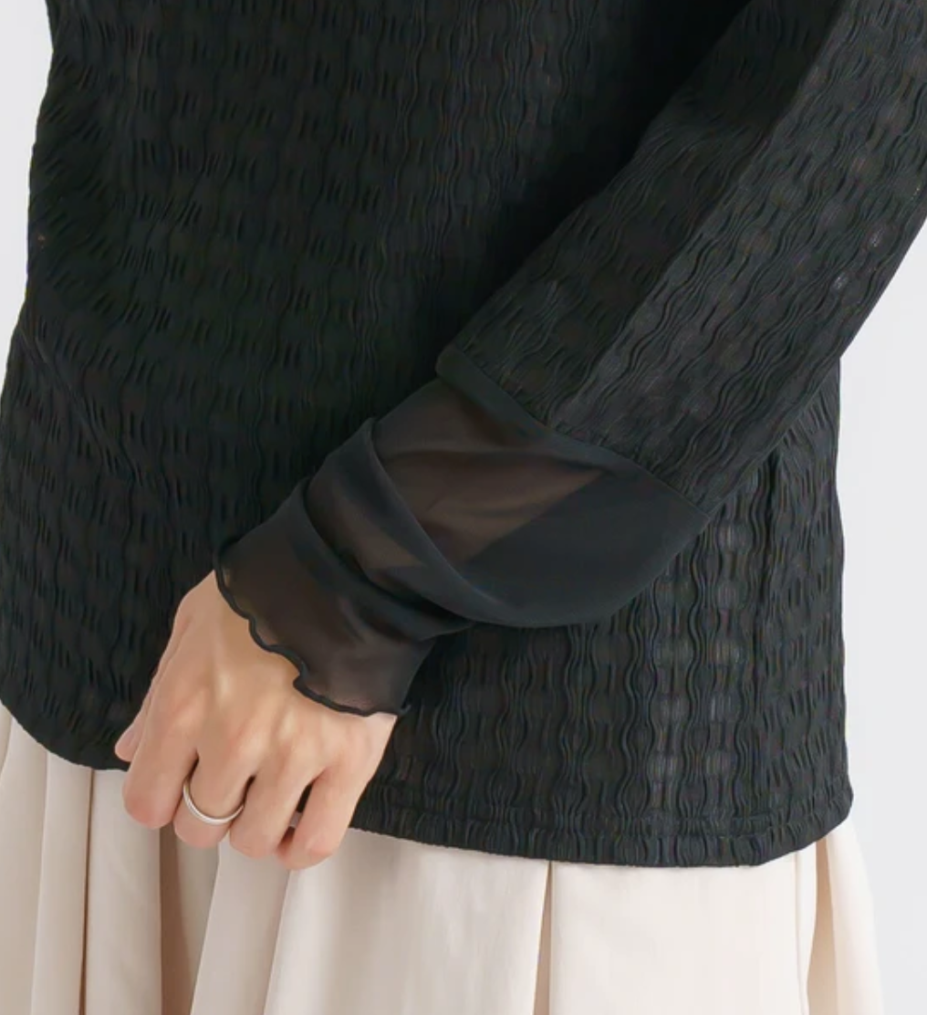 【CIC4277-07】ジャガードカットソー×シアー切替PO  -ブラック- ※11/5-11頃より順次配送予定