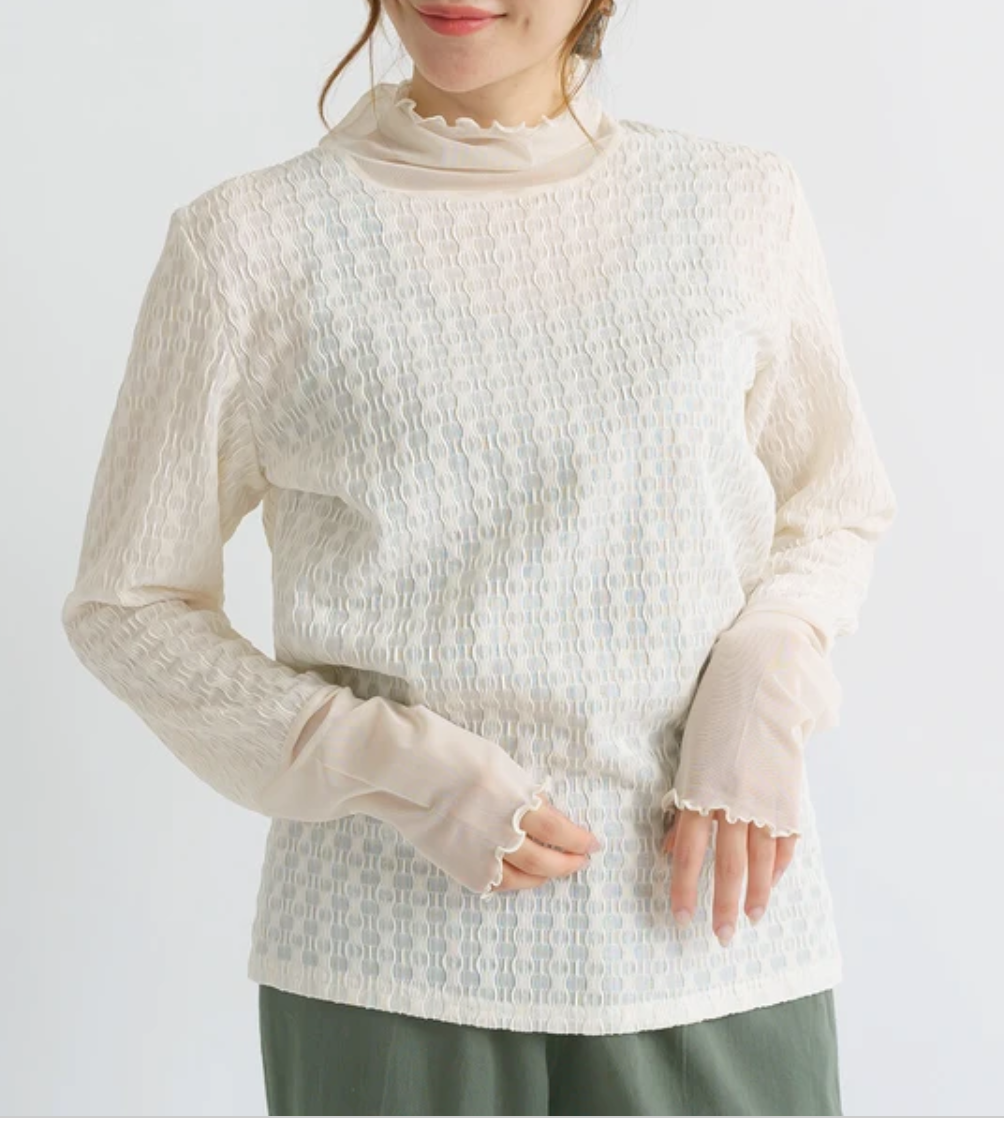 【CIC4277-02】ジャガードカットソー×シアー切替PO  -アイボリー- ※11/5-11頃より順次配送予定