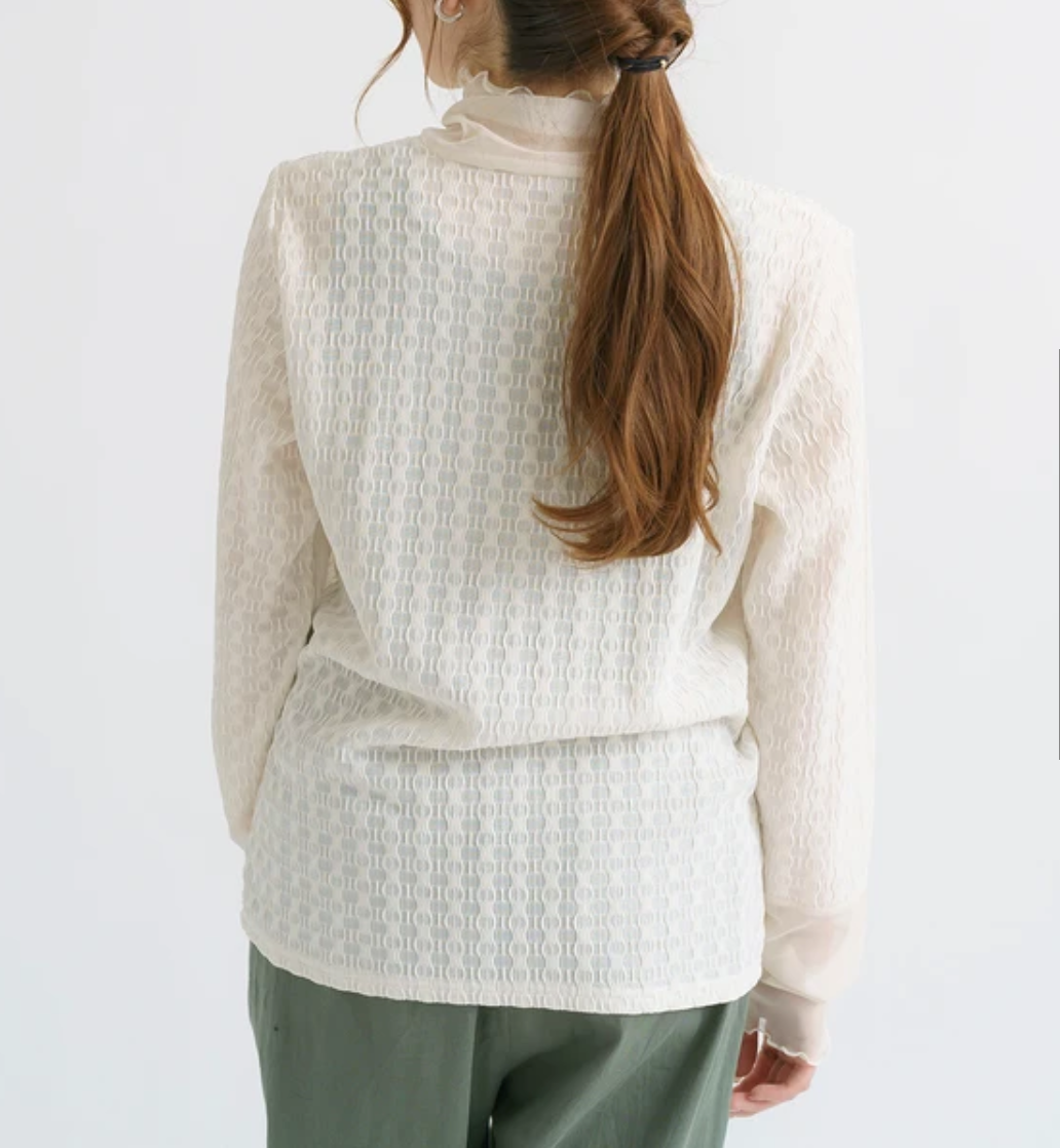 【CIC4277-02】ジャガードカットソー×シアー切替PO  -アイボリー- ※11/5-11頃より順次配送予定