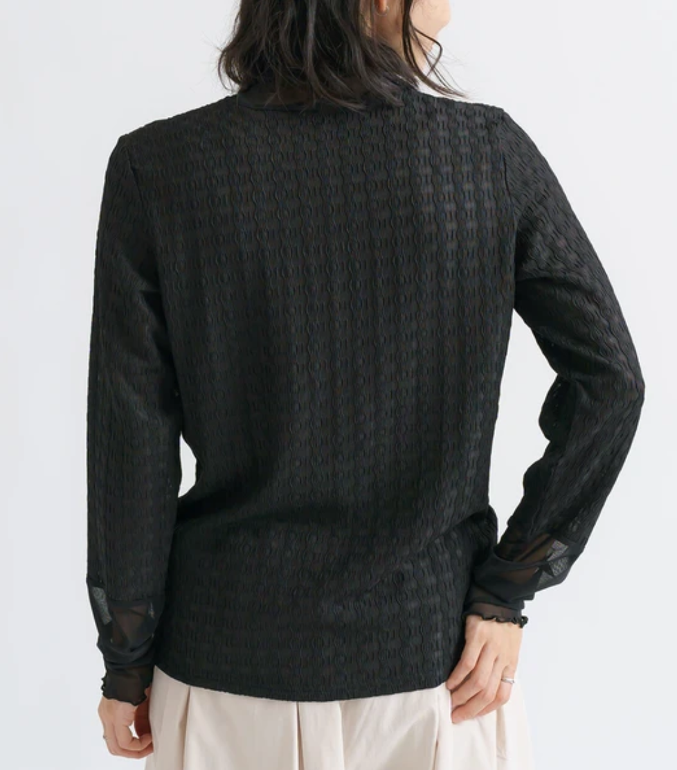 【CIC4277-07】ジャガードカットソー×シアー切替PO  -ブラック- ※11/5-11頃より順次配送予定