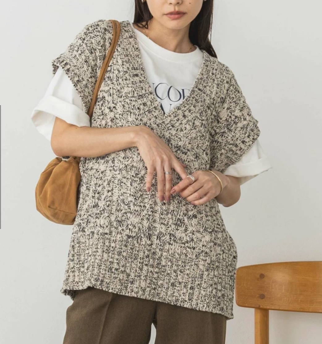 【WDQ6867-02】メランジ ケーブル編み ニットベスト    -杢アイボリー- ※12/17〜23頃より順次発送予定