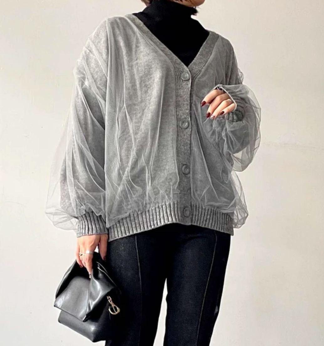 アルパカタッチドッキングカーディガン -グレー- ※11/4~11/11頃より順次発送予定