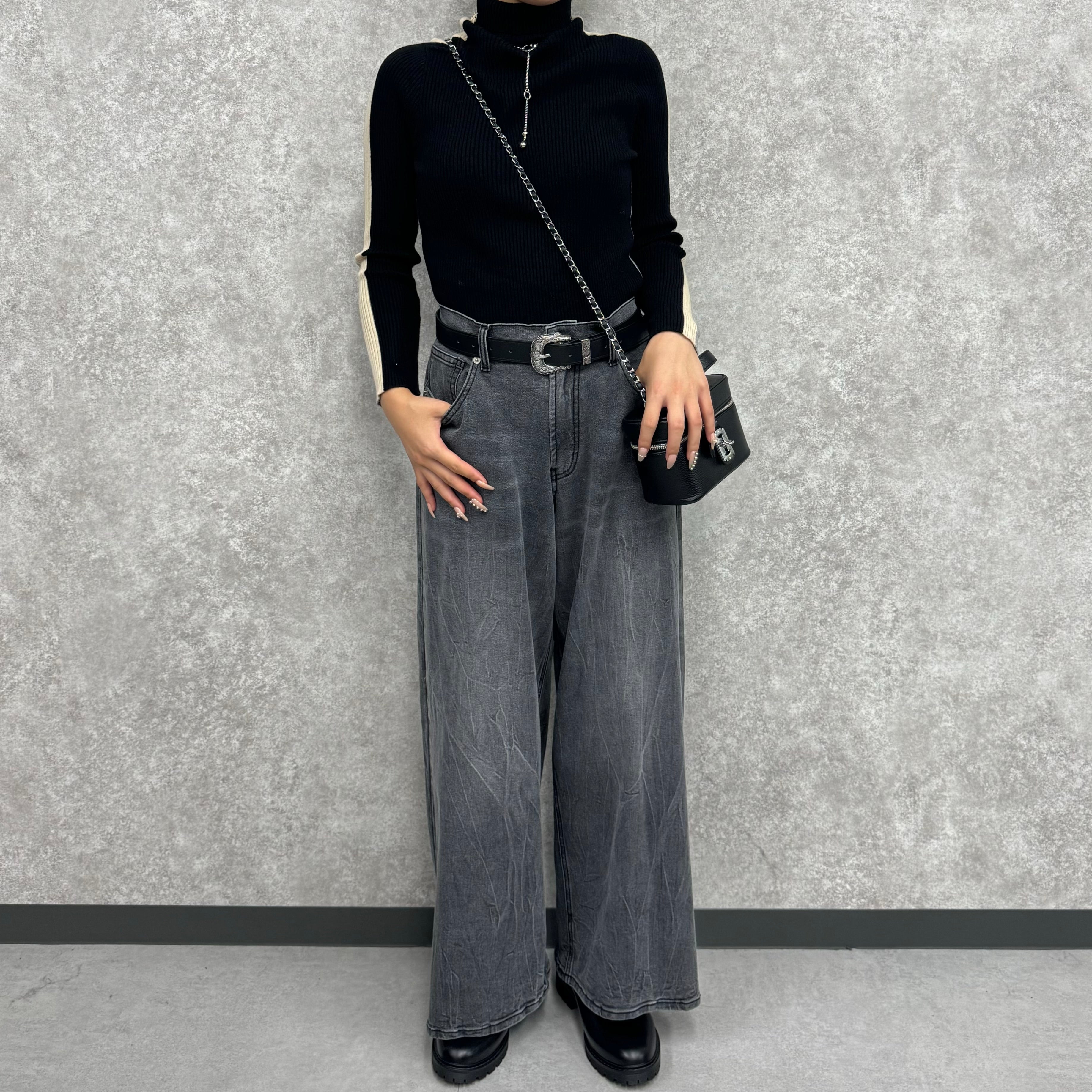 【PRIORITY】ワイドデニムスパンツ  ブラック  38サイズ ※9月中旬より順次発送予定