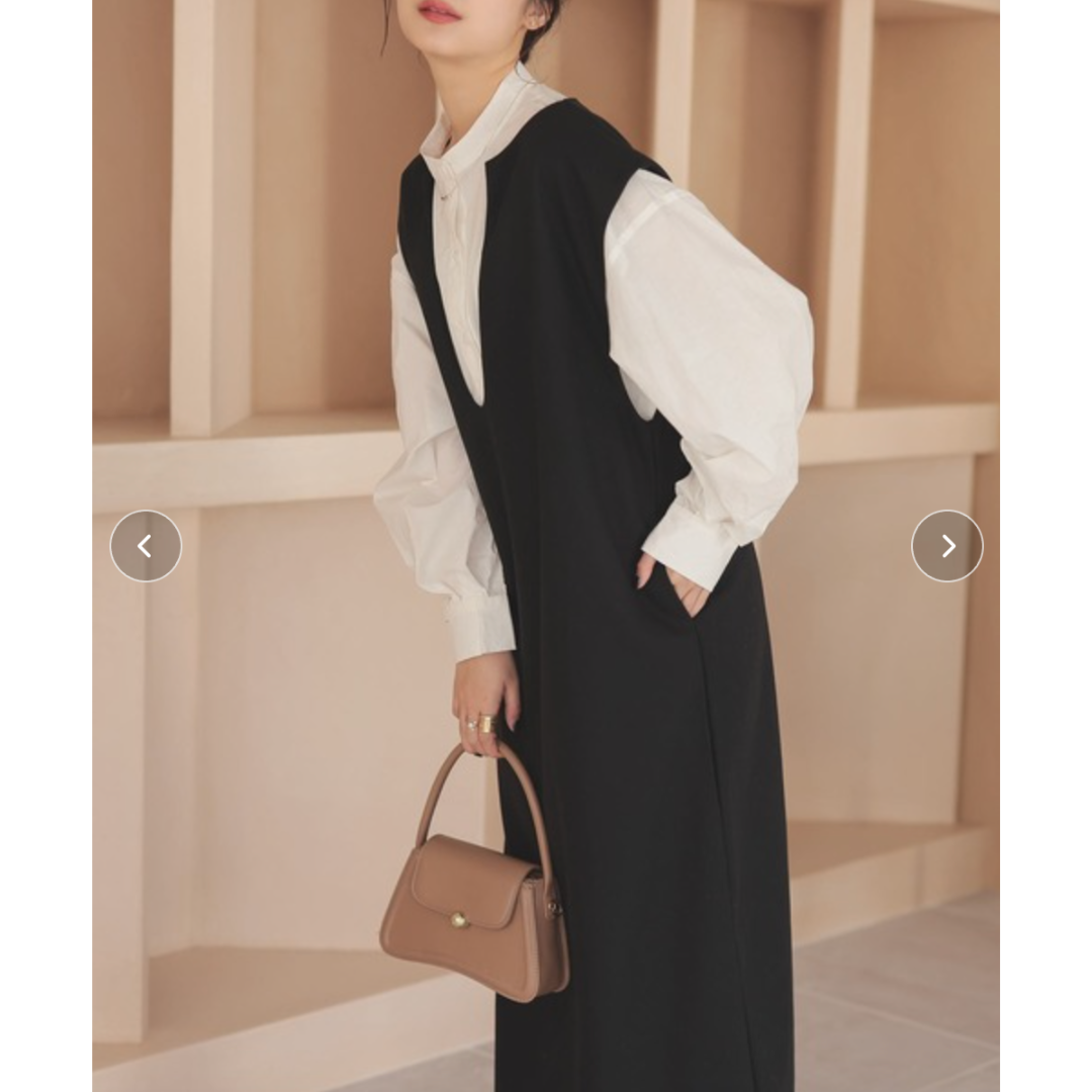 キーネックフレンチスリーブロングワンピース -ブラック- ※10/29〜11/4より順次配送