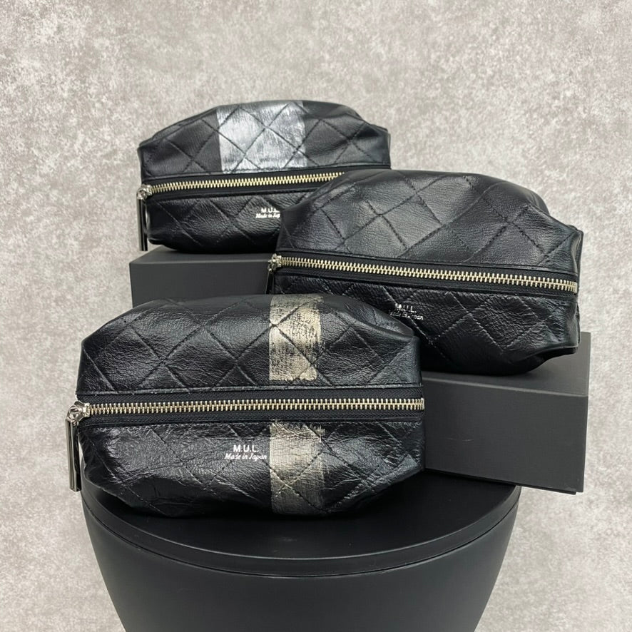 【MUL109-GL】レザーポーチ ソフトレザーキルティング(ブラック) ゴールドライン ※7/2〜7/12より事務所から順次発送予定