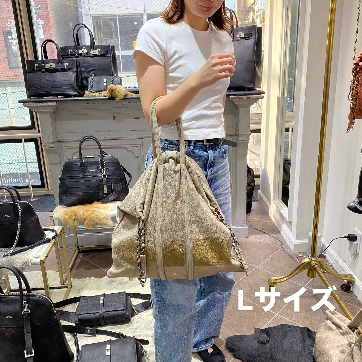 ⚠️予約【M.U.L.】トラストート シボ型押し/ゴールドライン/マットゴールドチェーン -グレージュ- ※R7. 6月末納品予定