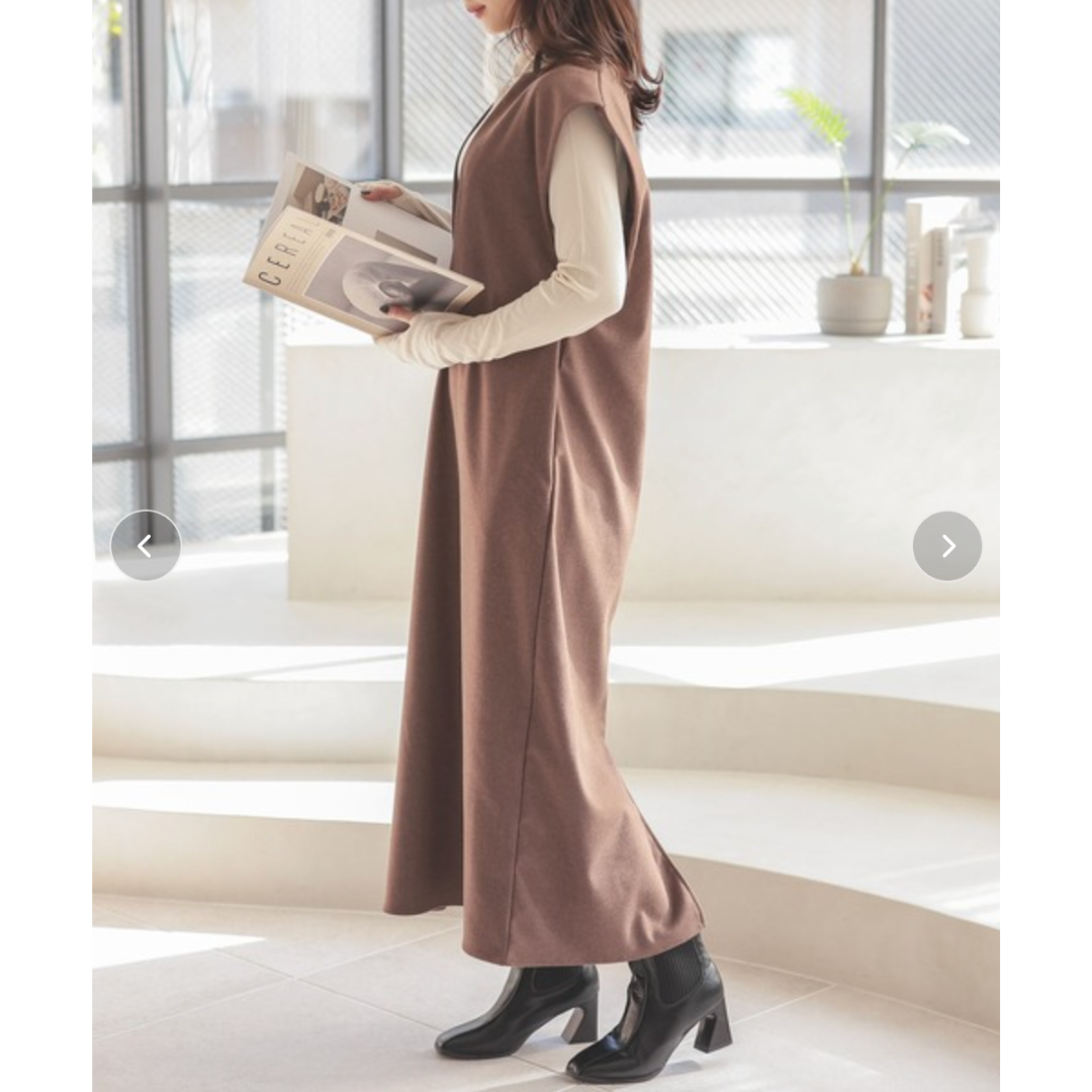キーネックフレンチスリーブロングワンピース -ブラウン- ※10/29〜11/4より順次配送