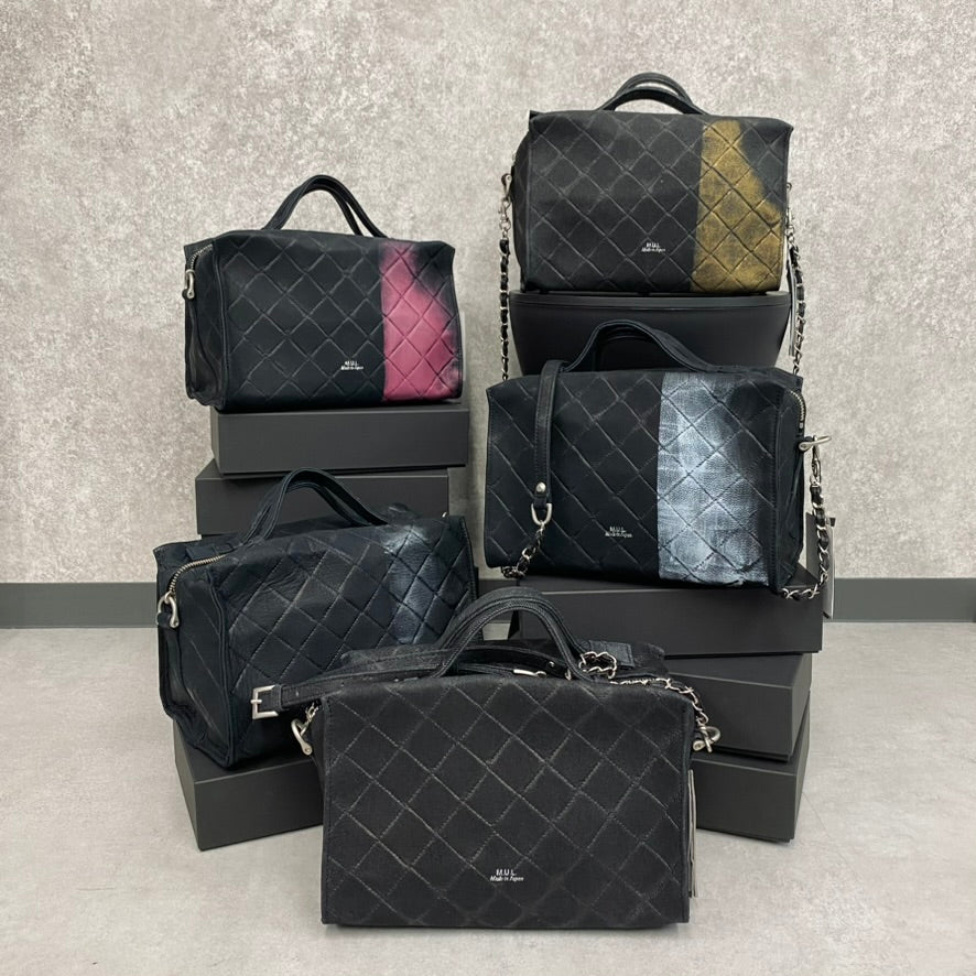 【MUL106-WH】キューブショルダー デニムレザーキルティング(ブラック) ホワイトライン ※10/29〜11/2より弊社事務所から順次発送