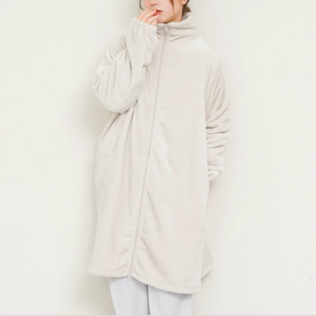 ニューマイヤー指穴付きジップアップローブ -アイボリー- ※11/4-11頃より順次配送予定