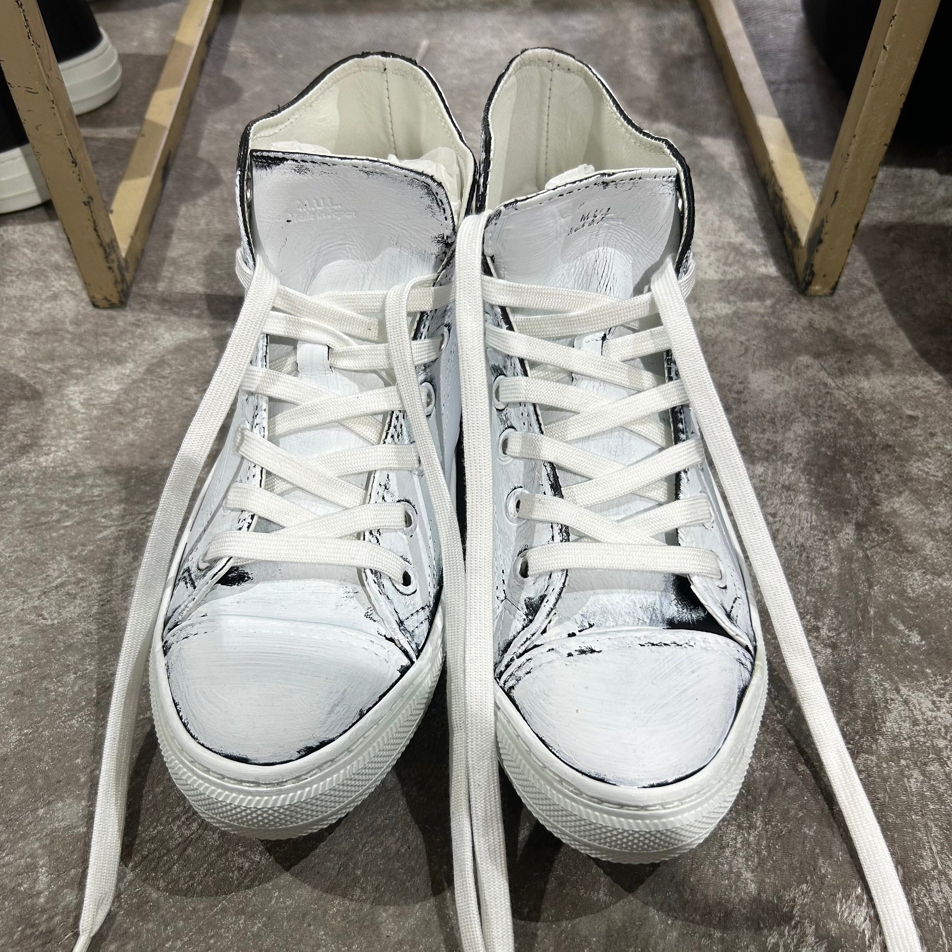 【M.U.L.】ハイカットスニーカー  ブラック オイル レザー 25cm ペイント有り ※4/22~26順次発送予定