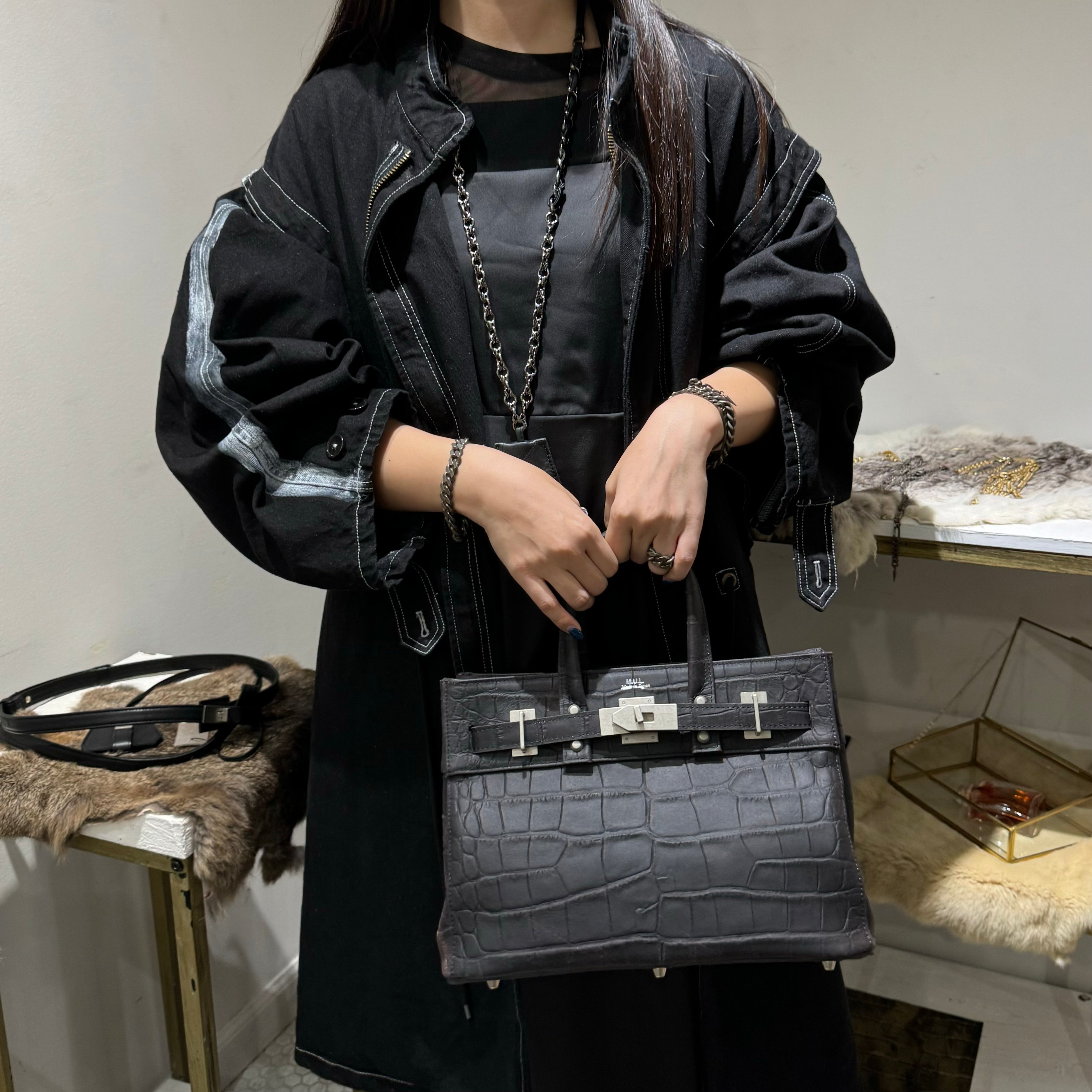⚠️予約【M.U.L.】stud seriesトート  クロコダイル型押し  - vintage ブラック-  ※R7. 6月末納品予定