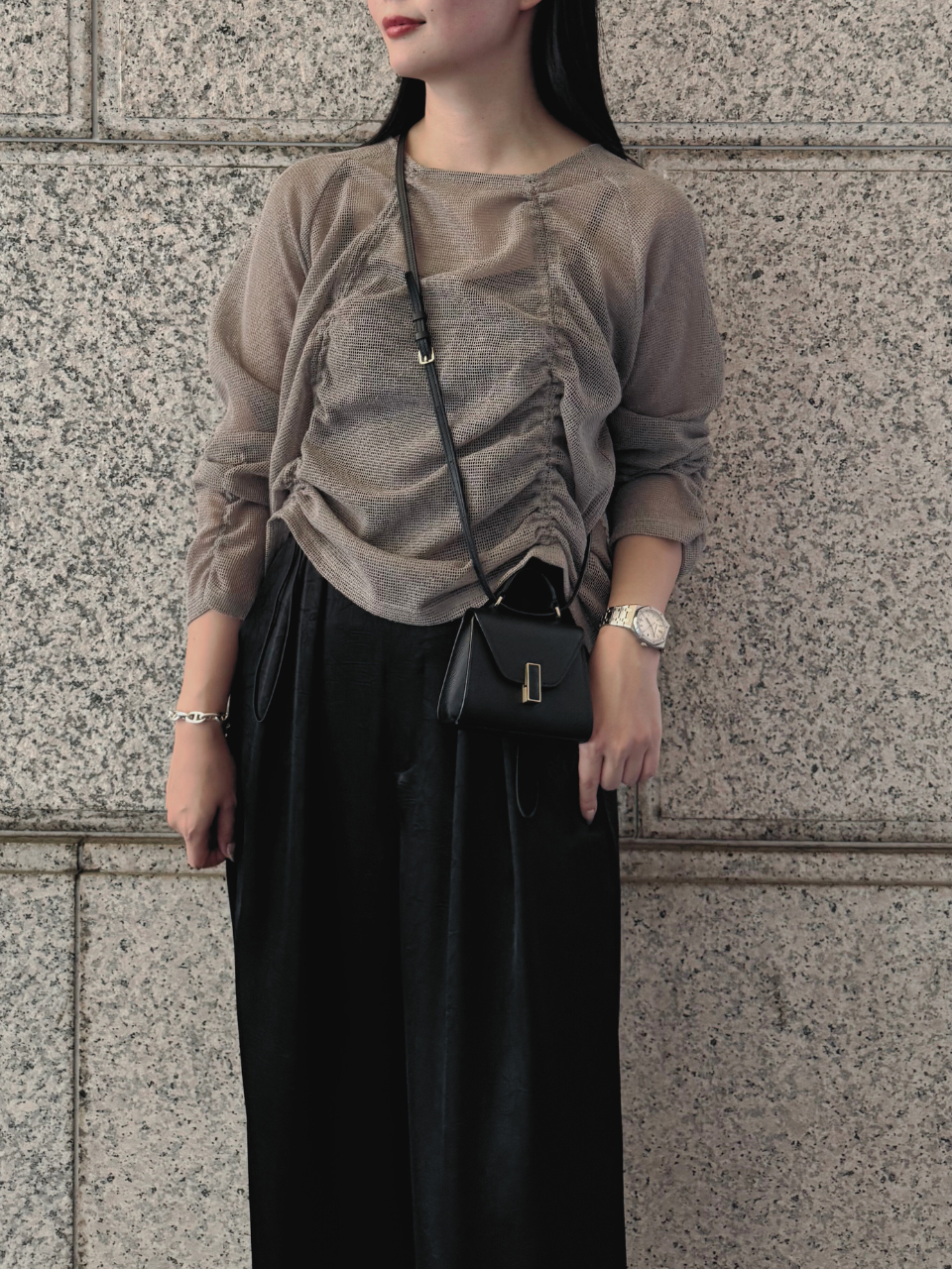 【ASYMM】TWIST LINE MESH TOPS -gray-