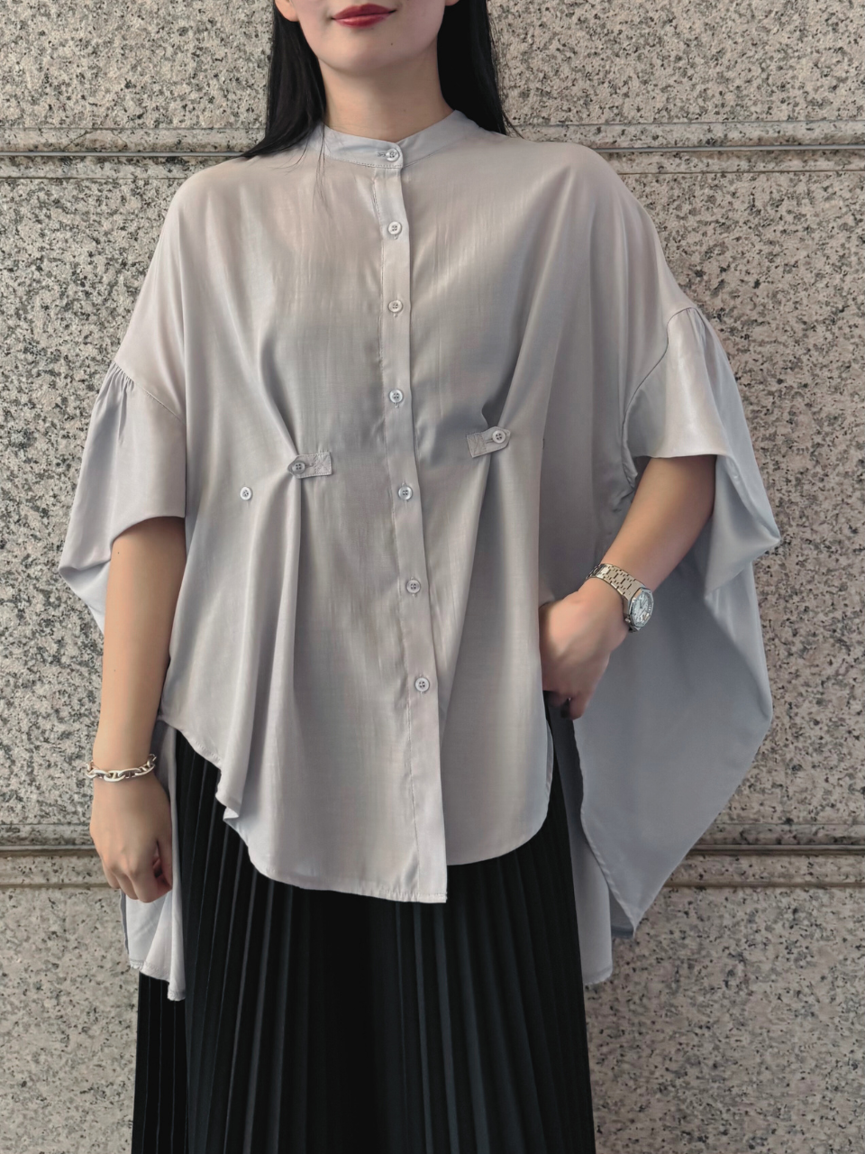 【ASYMM】COCOON FLOW SHIRT -blue gray-