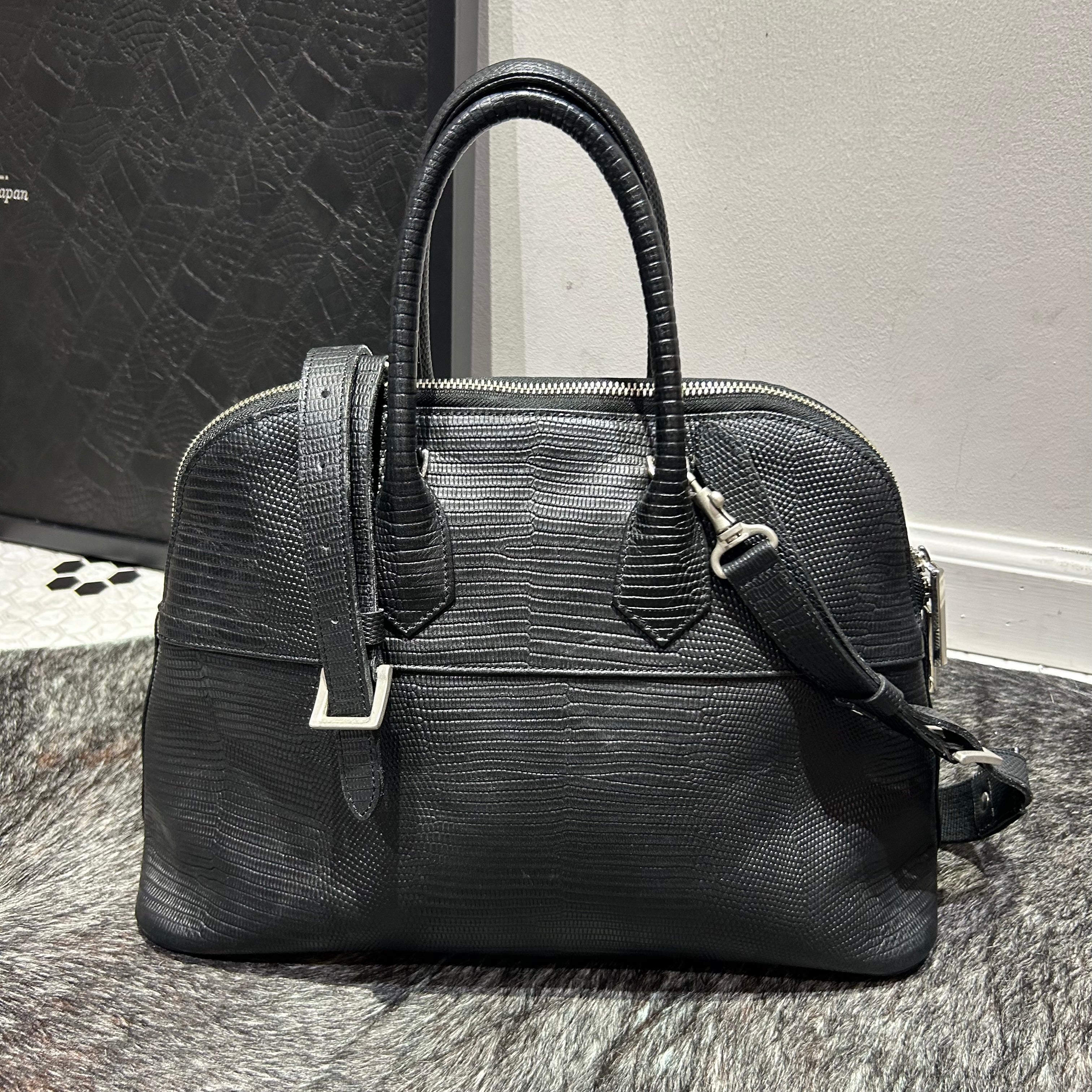 ⚠️予約【M.U.L.】ラウンドトート リザード型押し -vintage ブラック- ※R7. 6月末納品予定