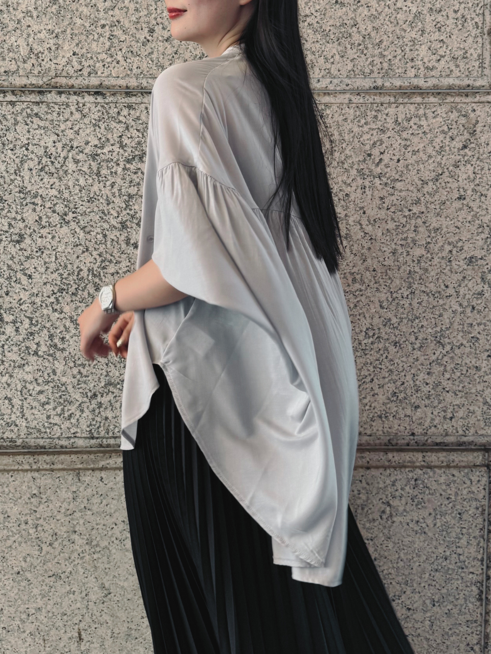 【ASYMM】COCOON FLOW SHIRT -blue gray-