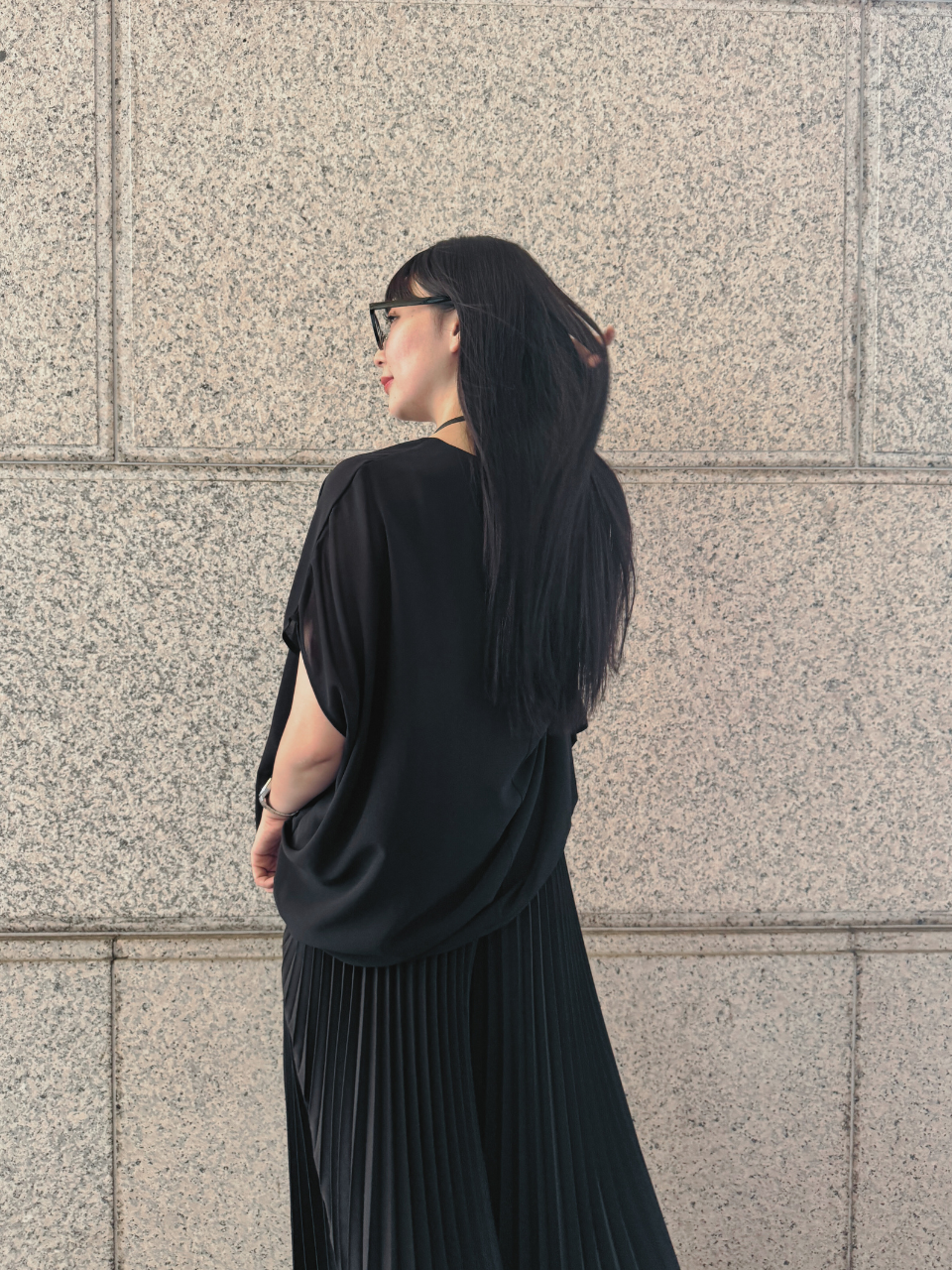【ASYMM】MISTY CHIFFON BLOUSE -black-