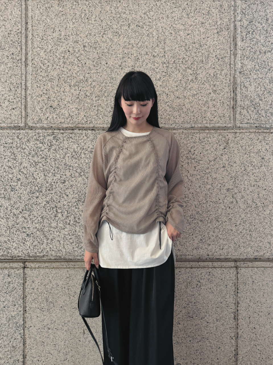 【ASYMM】TWIST LINE MESH TOPS -gray-