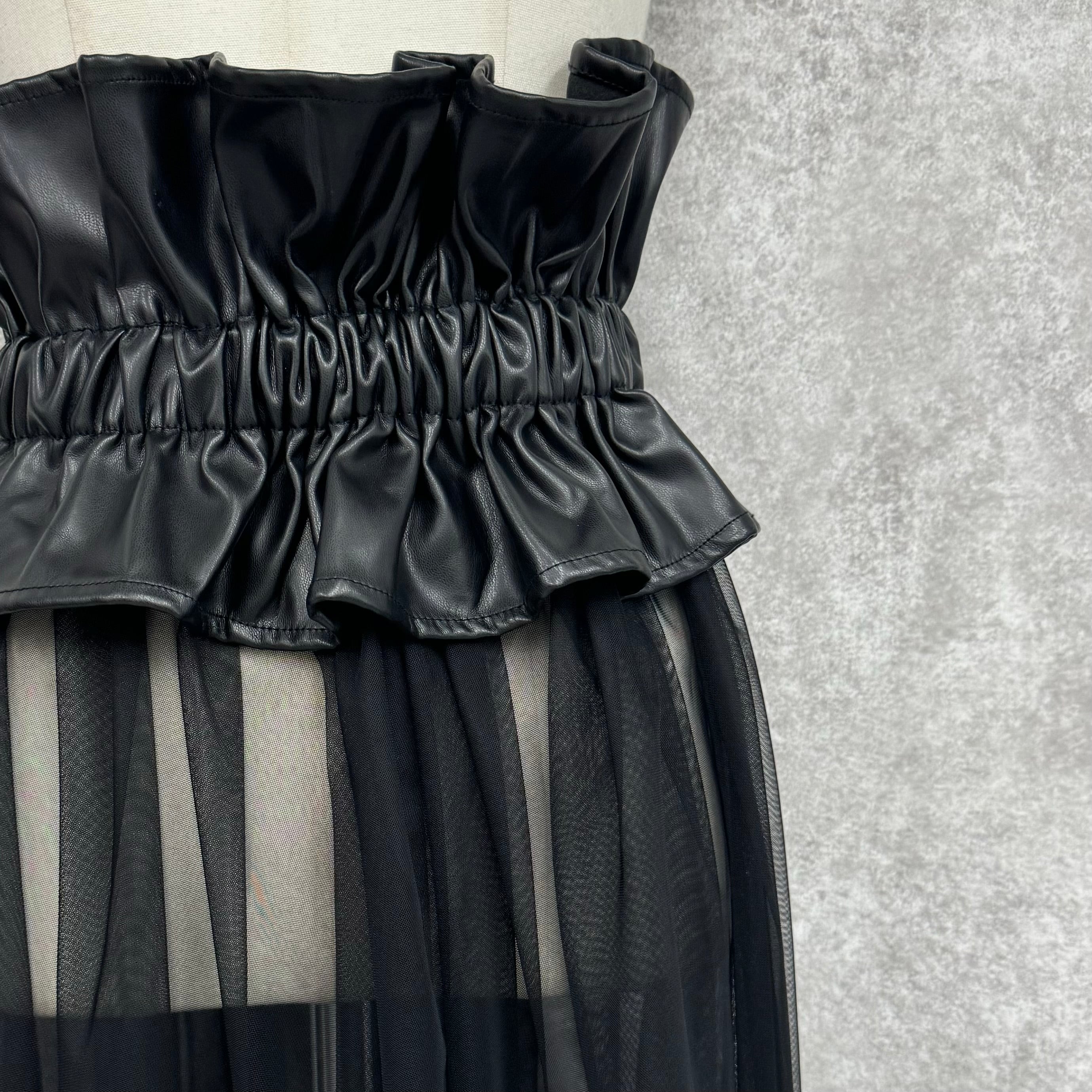 ウエストレザーオーガンジー巻スカート ブラック ※11/26~12/2より順次発送予定