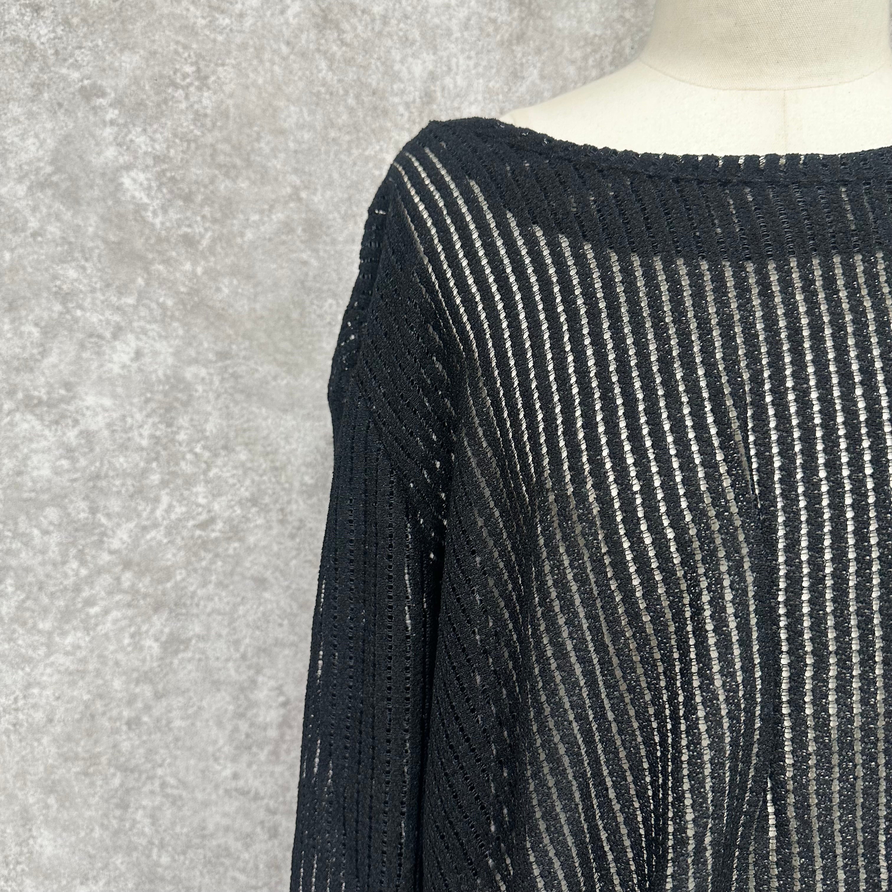 オーバーサイズストライプメッシュトップス ブラック ※10/15-21頃より順次配送予定