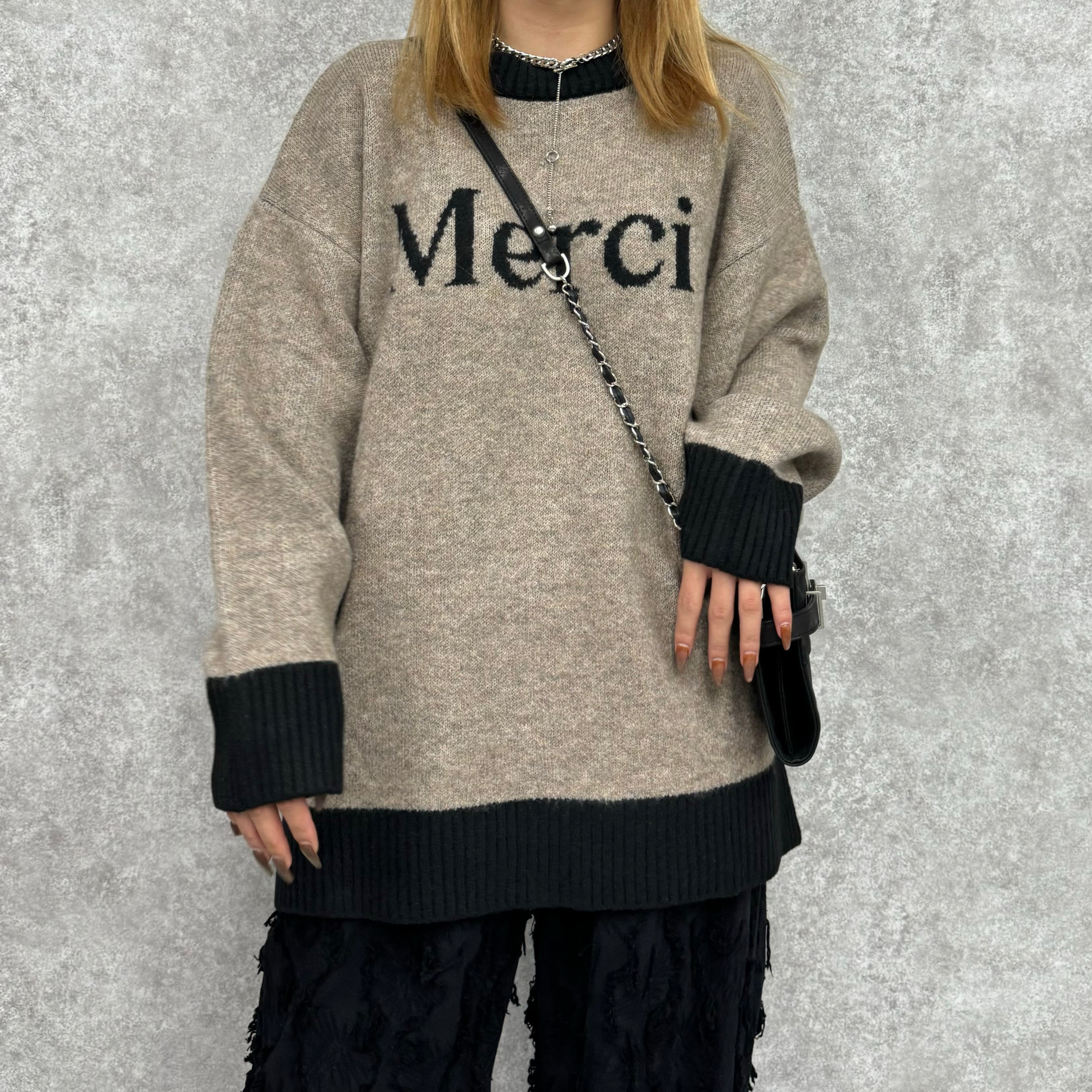 Merci オーバーサイズニット -グレージュ- ※10/15-21頃より順次配送予定