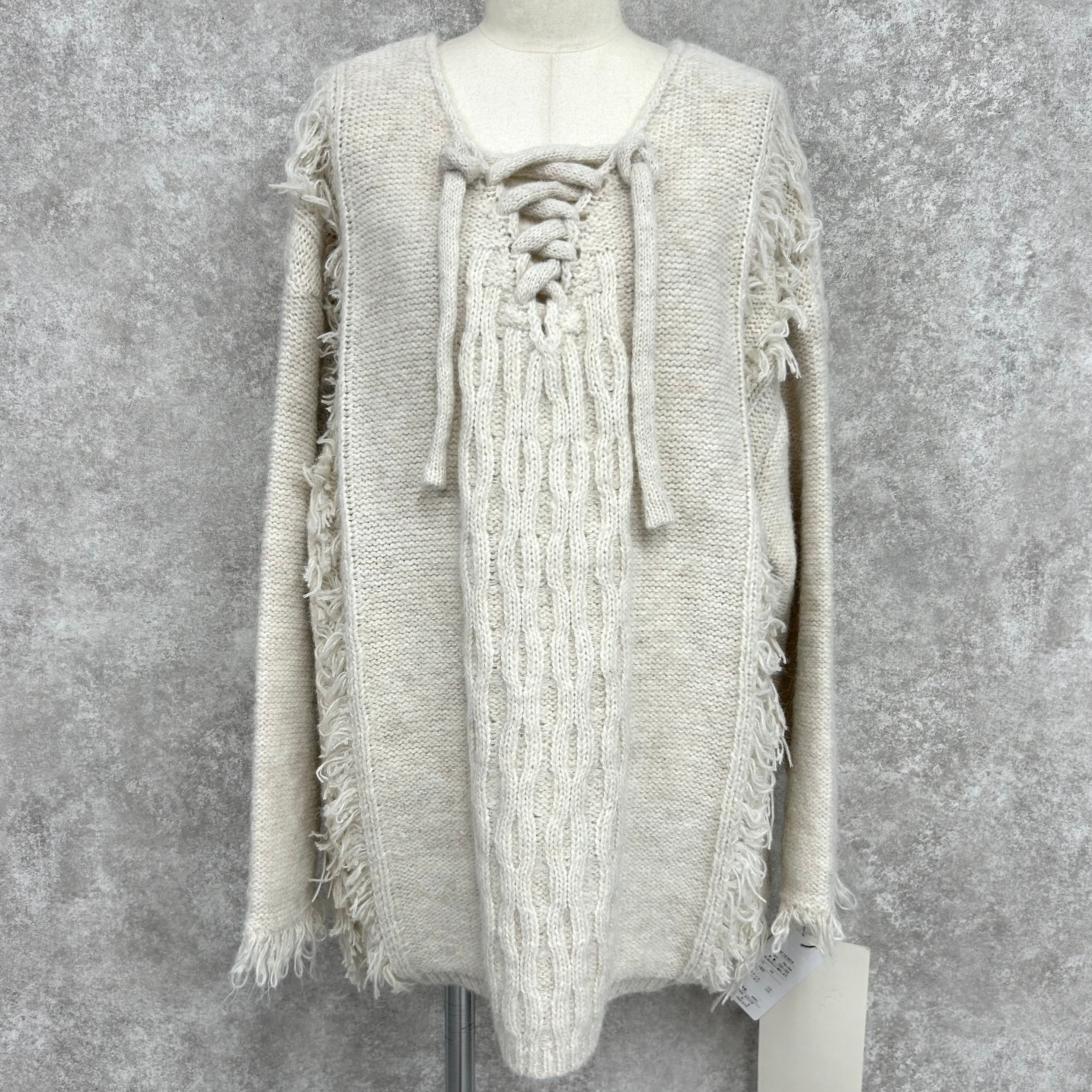 【予約】編み上げフリンジニット ベージュ ※11月下旬~12月上旬頃より順次配送予定