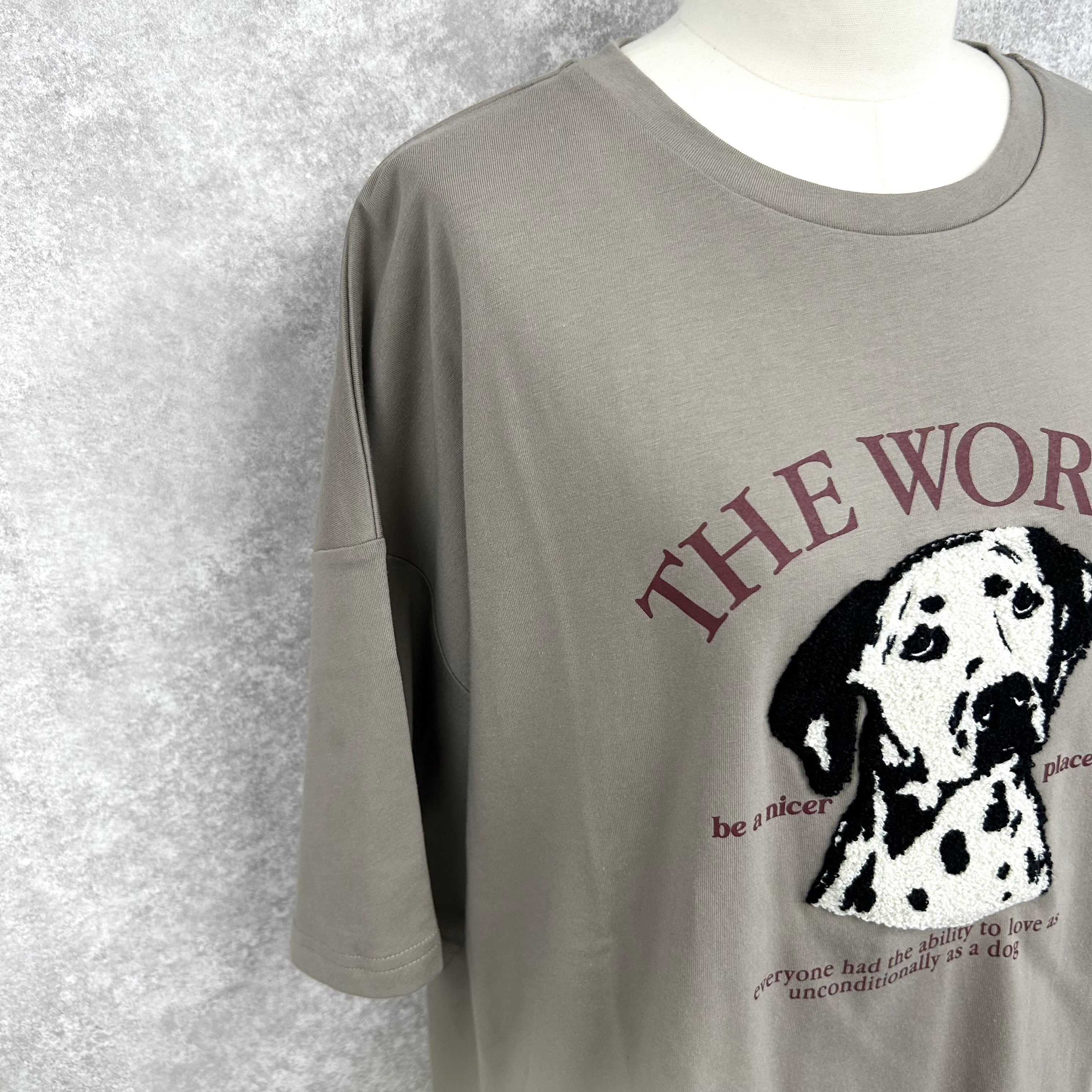ダルメシアン刺繍&ロゴTシャツ -アッシュベージュ- ※8/6〜12より配送予定